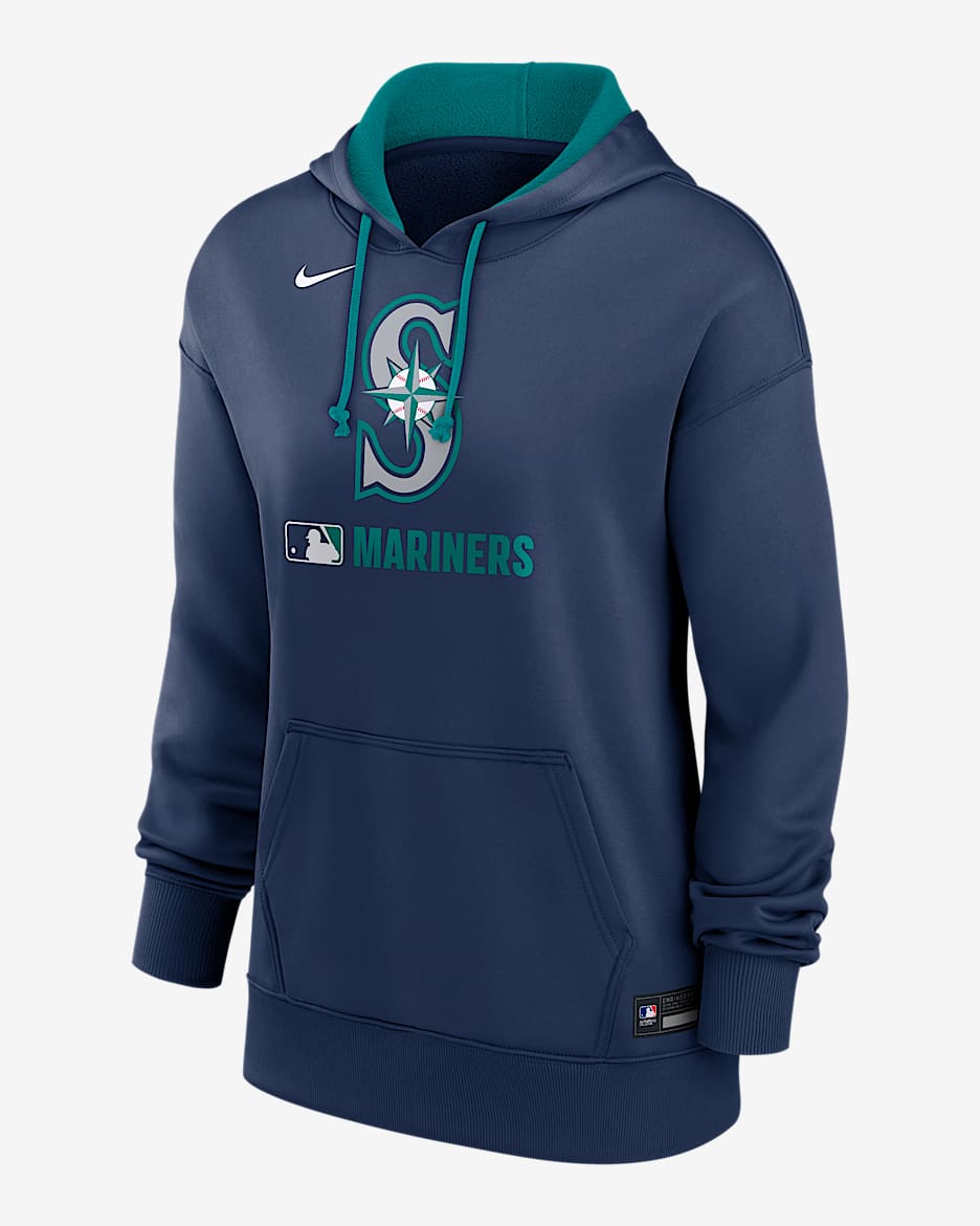 Sudadera con gorro sin cierre Nike Therma de la MLB para mujer Seattle Mariners Authentic Collection - Azul marino