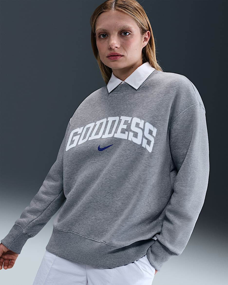 Damska bluza dresowa z półokrągłym dekoltem o kroju oversize Nike Sportswear Phoenix Fleece - Dark Grey Heather/Biel