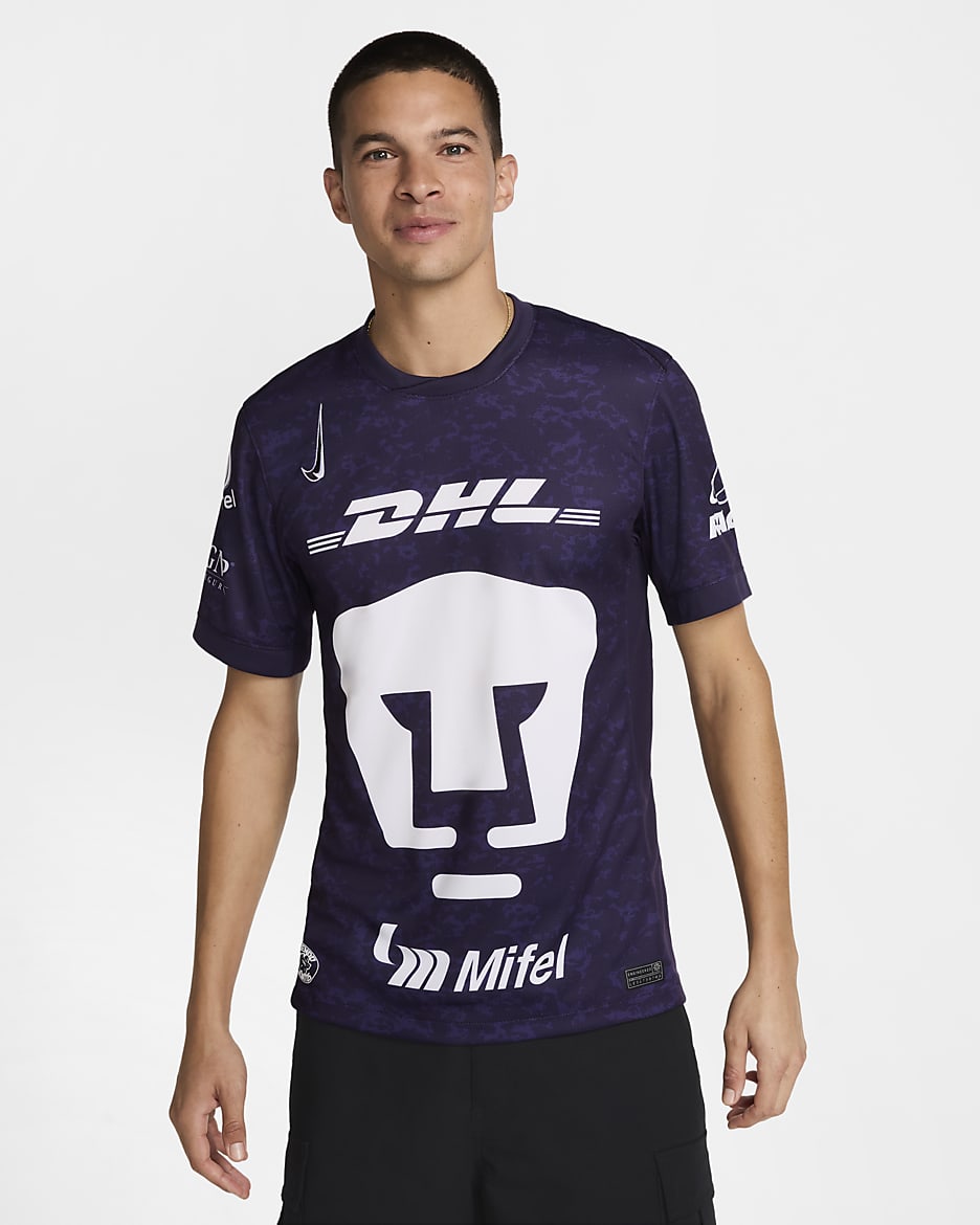 Jersey de fútbol Nike Dri-FIT Replica de los Pumas UNAM alternativo 2024/25 Stadium para hombre - Morado dinastía/Blanco/Blanco