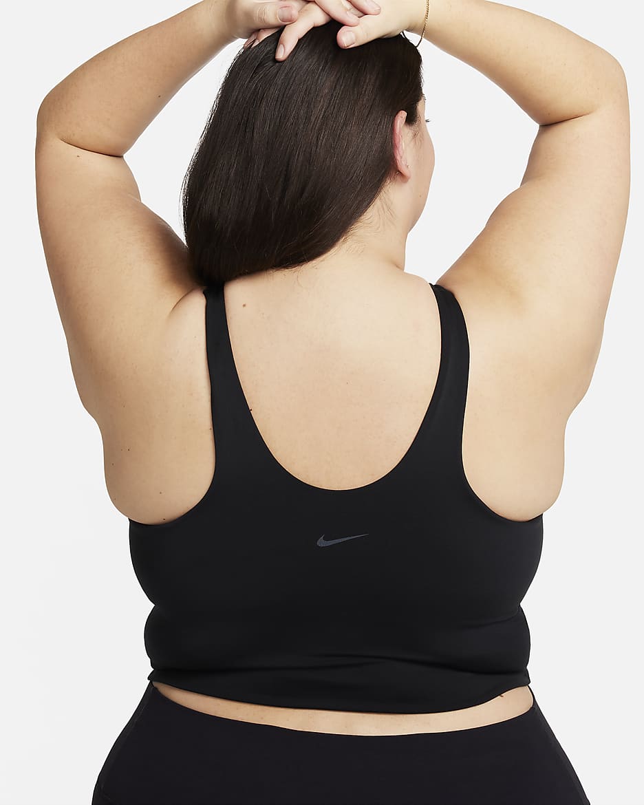 Camiseta de tirantes con bra deportivo de baja sujeción con almohadillas para mujer (talla grande) Nike Alate - Negro/Gris azulado