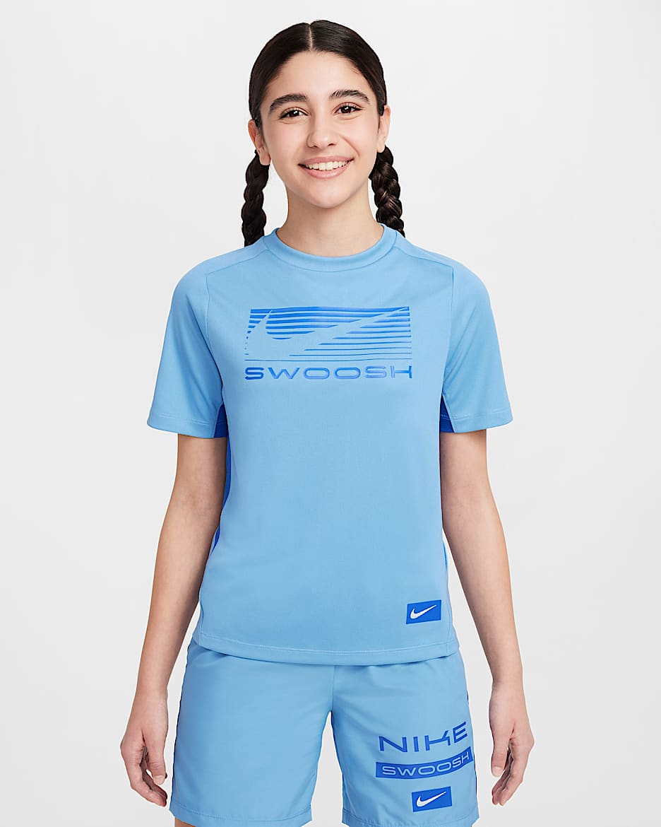 Playera de manga corta Dri-FIT para niños talla grande Nike Multi - Azul extremo/Royal juego