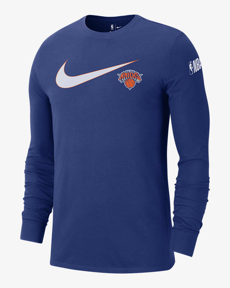 New York Knicks Swoosh Essential Men's Nike NBA Long-Sleeve T-Shirt - Rush Blue