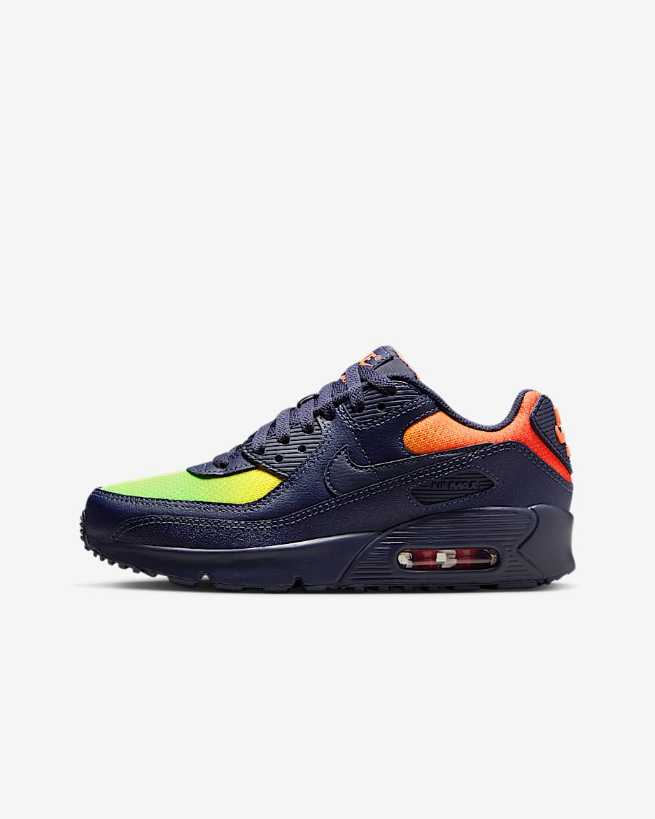 Nike Air Max 90 LTR Big Kids’ Shoes - Lemon Venom/Hyper Crimson/Laser Orange/Blackened Blue