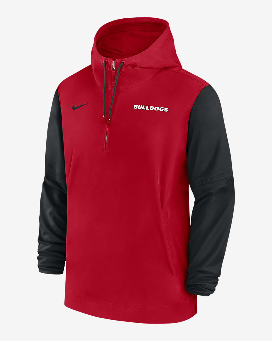 Georgia Bulldogs Sideline Pre-Game Player Men's Nike College 1/2-Zip Hooded Jacket - Red