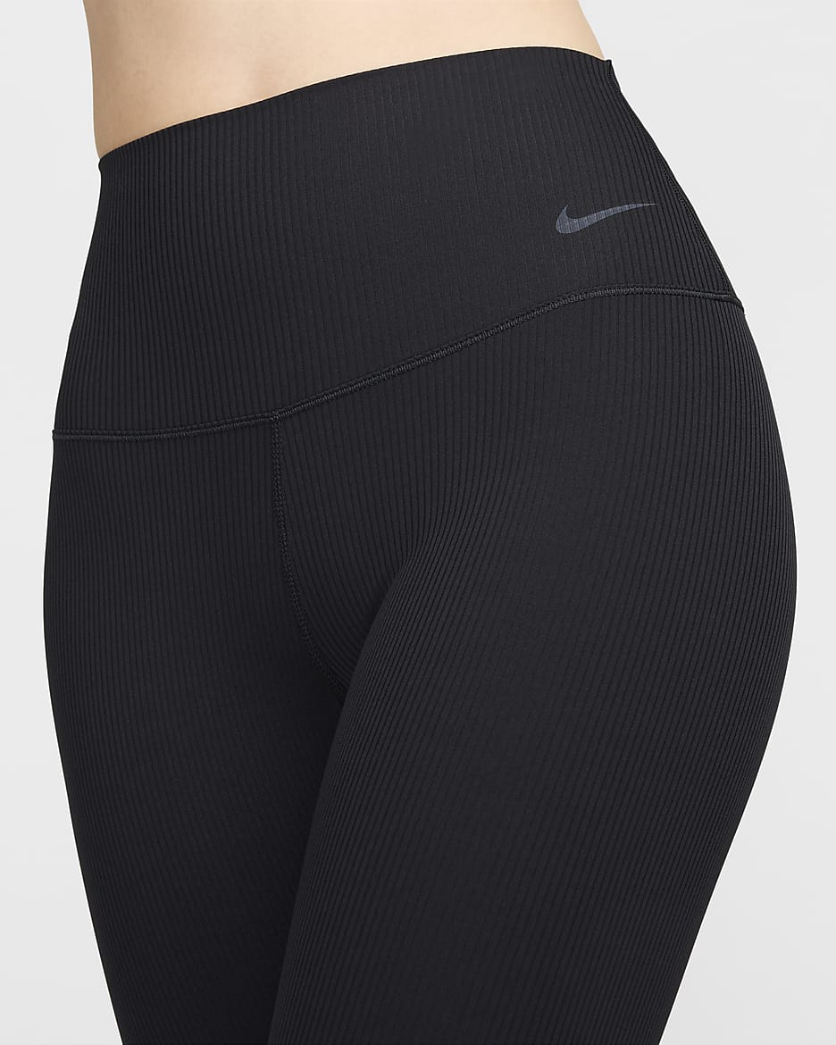 เลกกิ้งเอวสูง 7/8 ส่วนผู้หญิงซัพพอร์ตแบบอ่อนโยน Nike Zenvy Rib - ดำ/ดำ