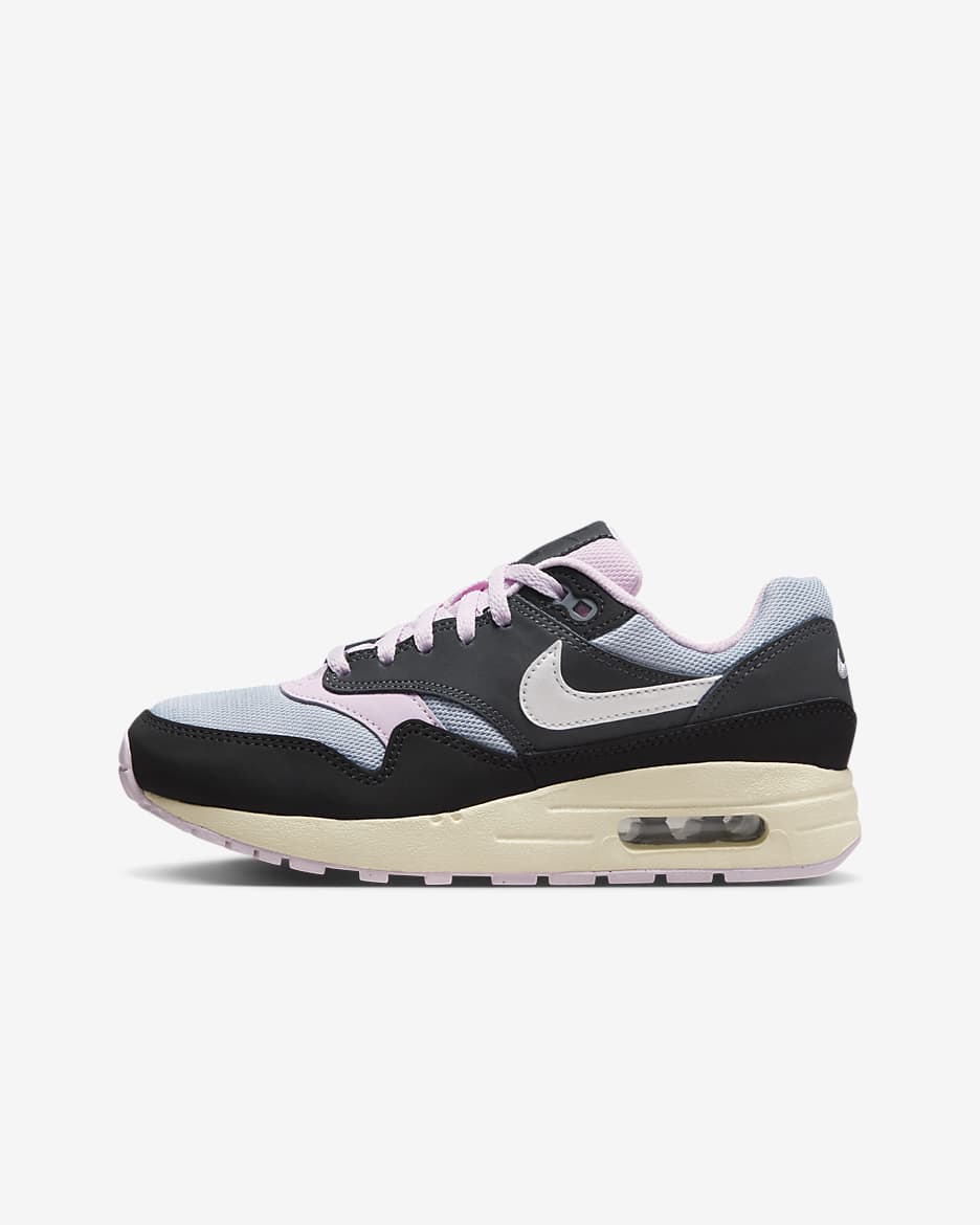 Tenis para niños grandes Air Max 1 - Negro/Antracita/Espuma rosa/Blanco cumbre