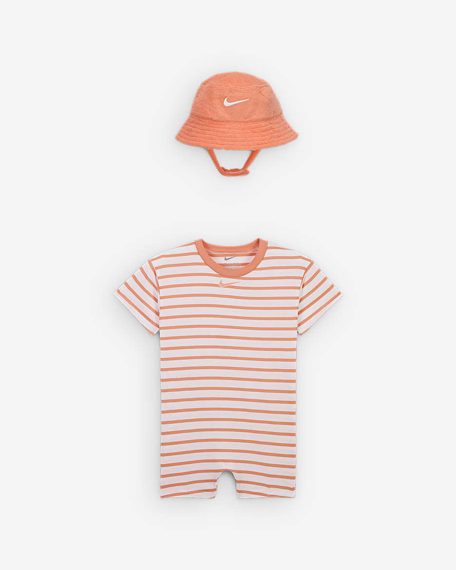 Nike Baby (12-24M) Short Sleeve Romper with Bucket Hat - Apricot Agate