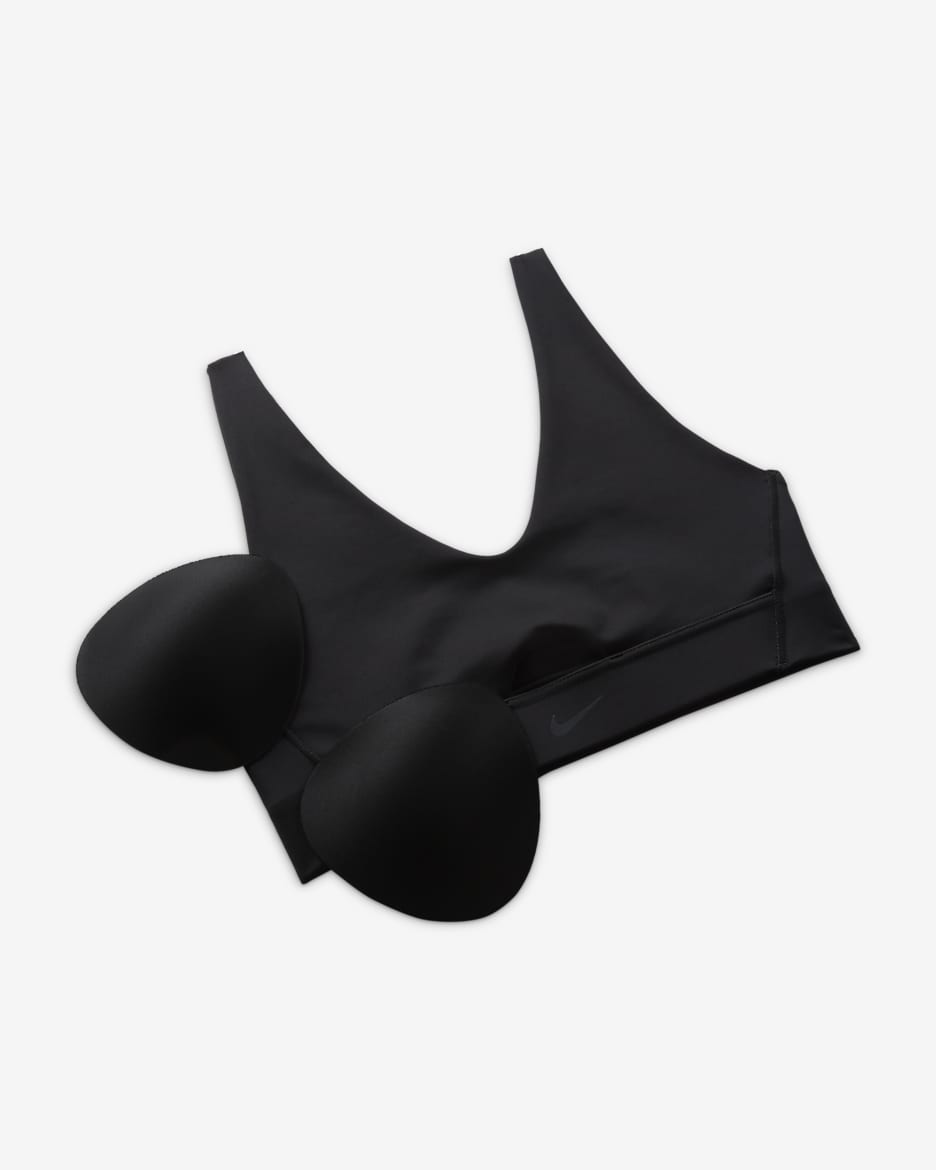 Bra deportivo con almohadilla de media sujeción para mujer Nike Indy Plunge Cutout - Negro/Gris humo oscuro