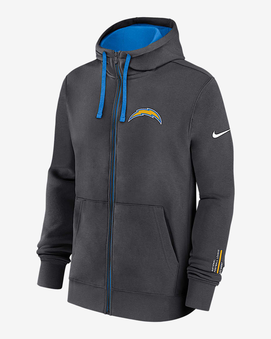 Los Angeles Chargers Playbook Page Club Men's Nike NFL Full-Zip Hoodie - Anthracite