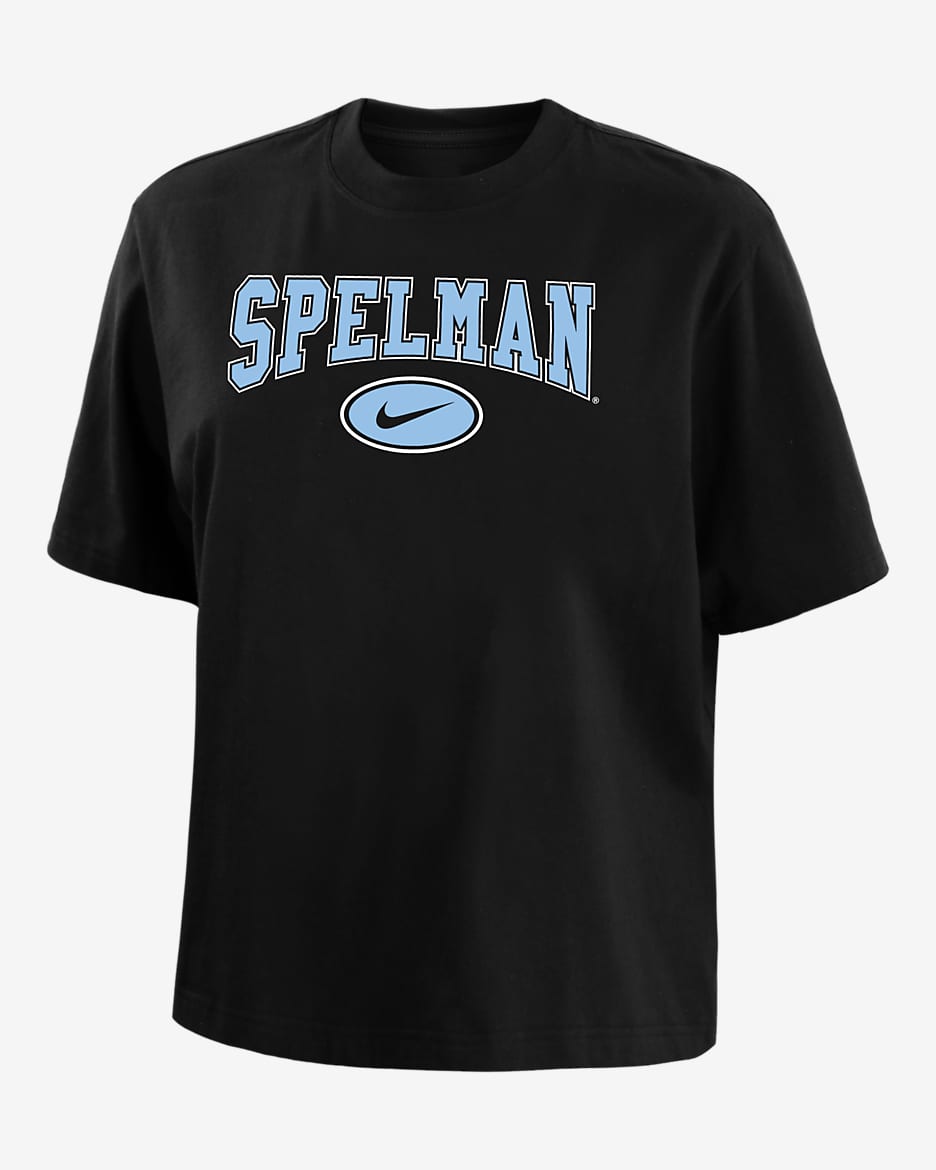 Playera de corte cuadrado universitaria Nike para mujer Spelman - Negro