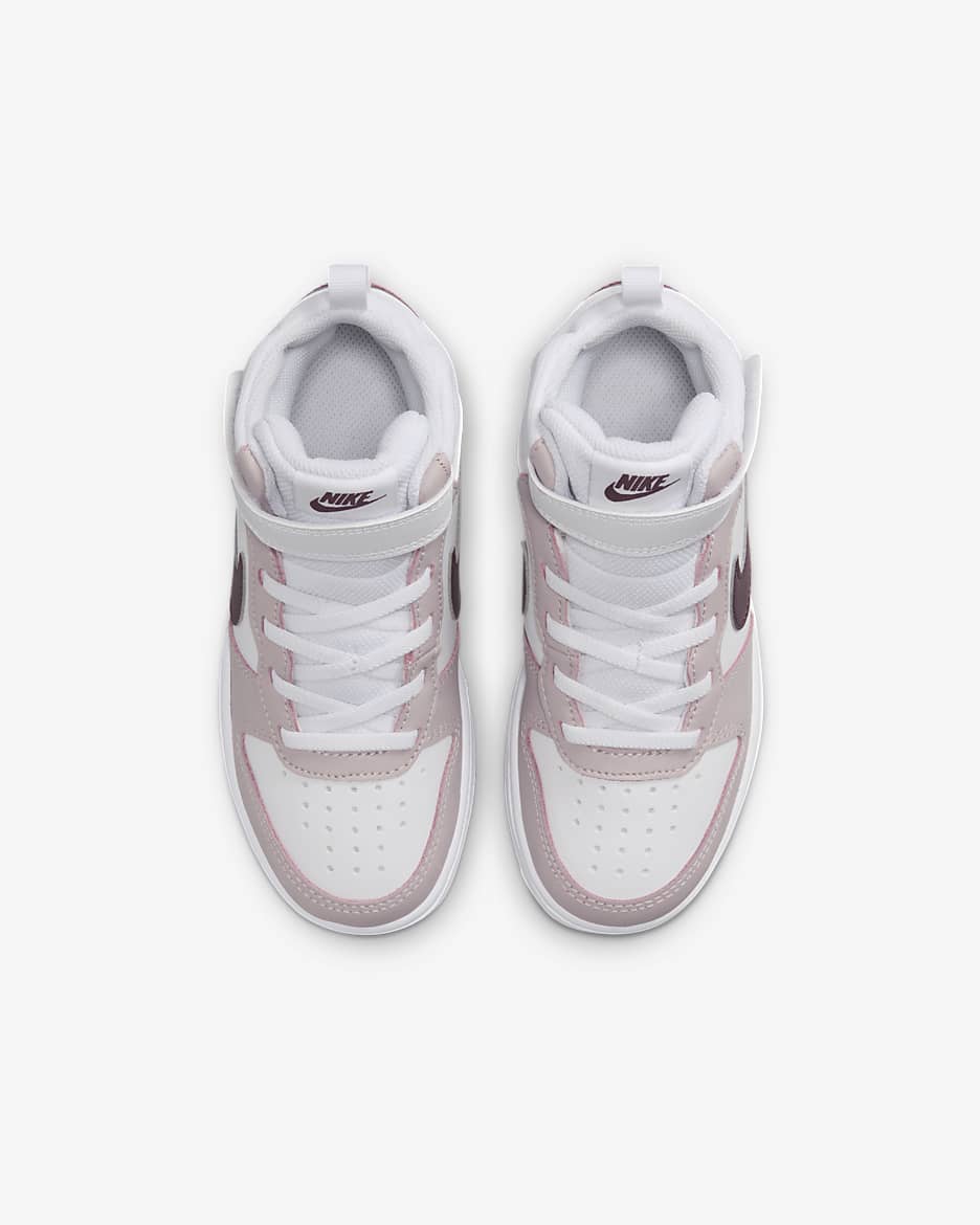 Tenis para niños de preescolar Nike Court Borough Mid 2 - Blanco/Violeta platino/Burdeos enérgico