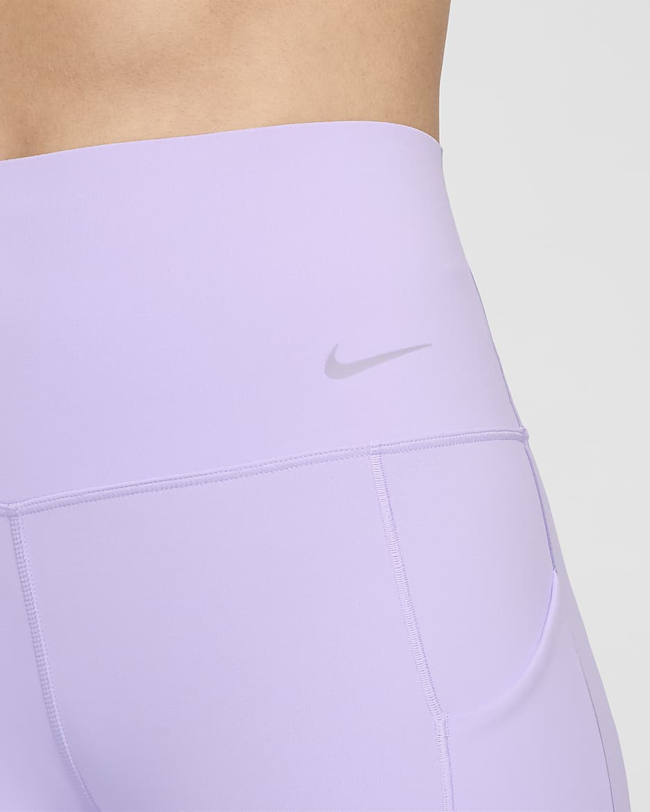 Nike Universa leggings i full lengde med middels støtte, høyt liv og lommer til dame - Lilac Bloom/Svart