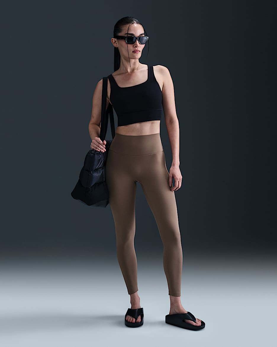 Nike One Seamless Front Women's High-Waisted Full-Length Leggings - Mink Brown/Black