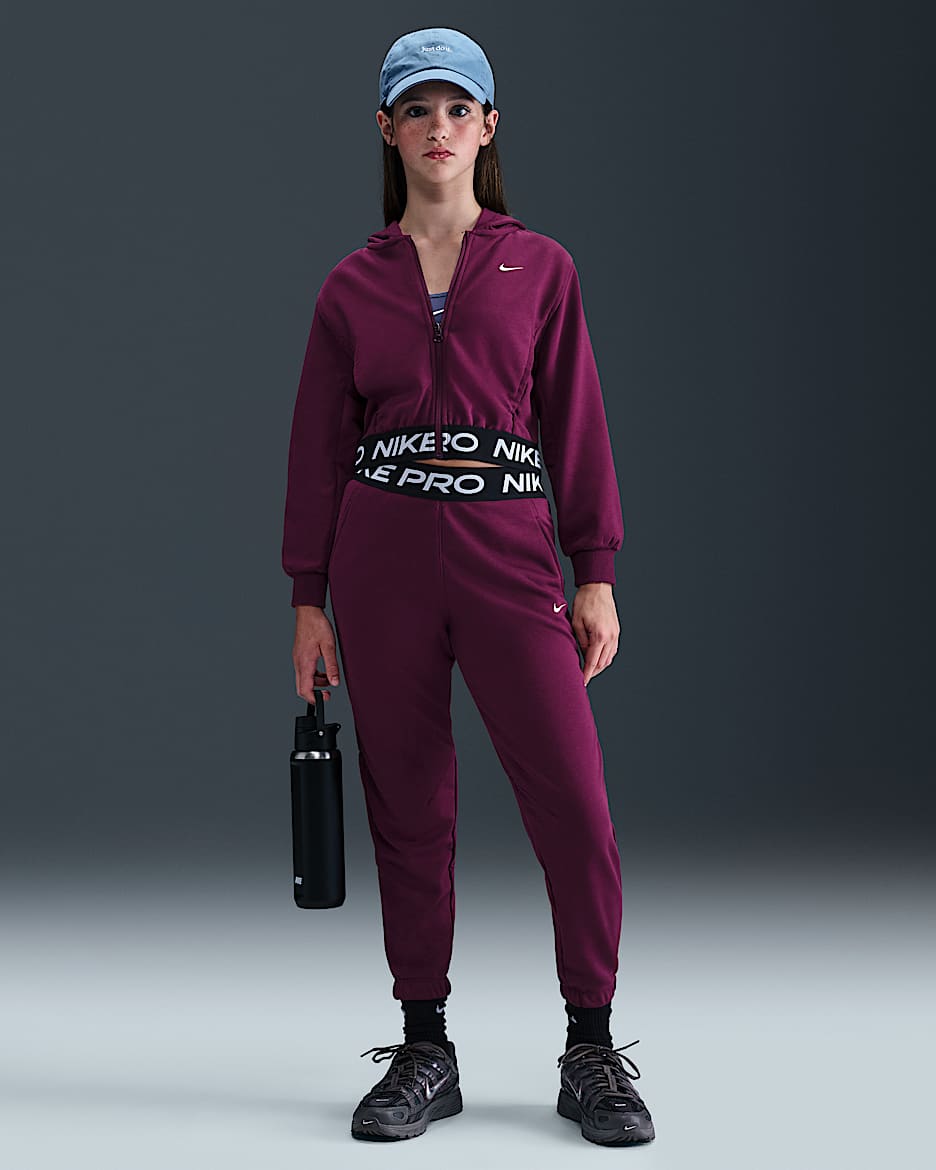 Nike Pro Fleece Dri-FIT szabadidőnadrág nagyobb gyerekeknek (lányok) - Bordeaux/Bordeaux/Fekete/Fehér