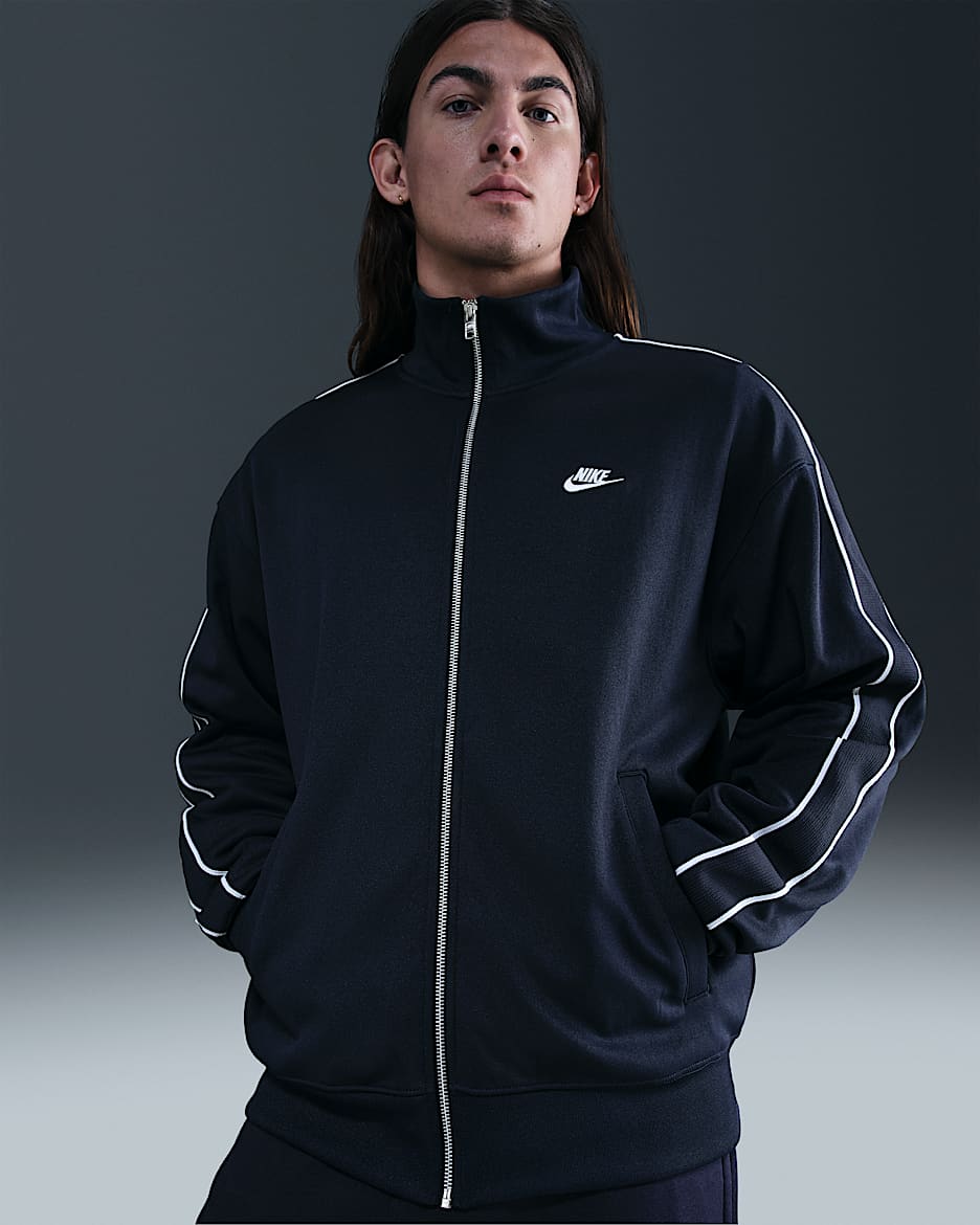 Nike Sportswear Club Men's Oversized Knit Track Jacket - Obsidian/White/White