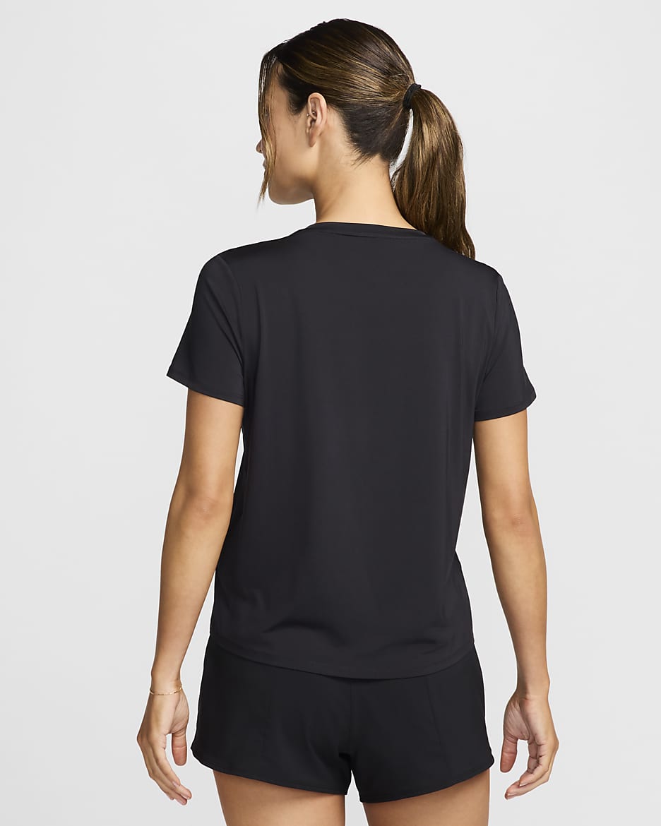 Nike One Dri-FIT hardlooptop met graphic en korte mouwen voor dames - Zwart/Wit