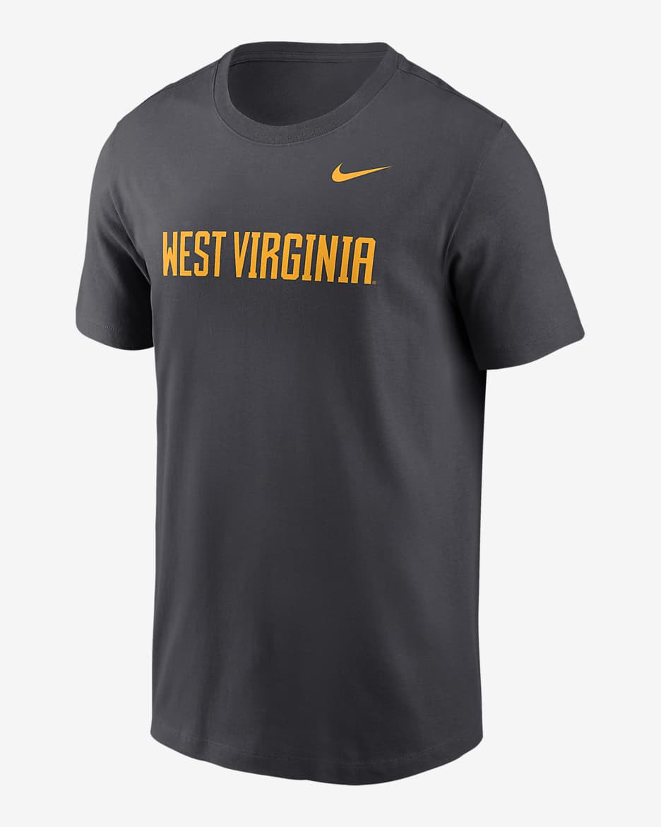Playera universitaria Nike para hombre West Virginia Mountaineers Primetime Wordmark - Antracita