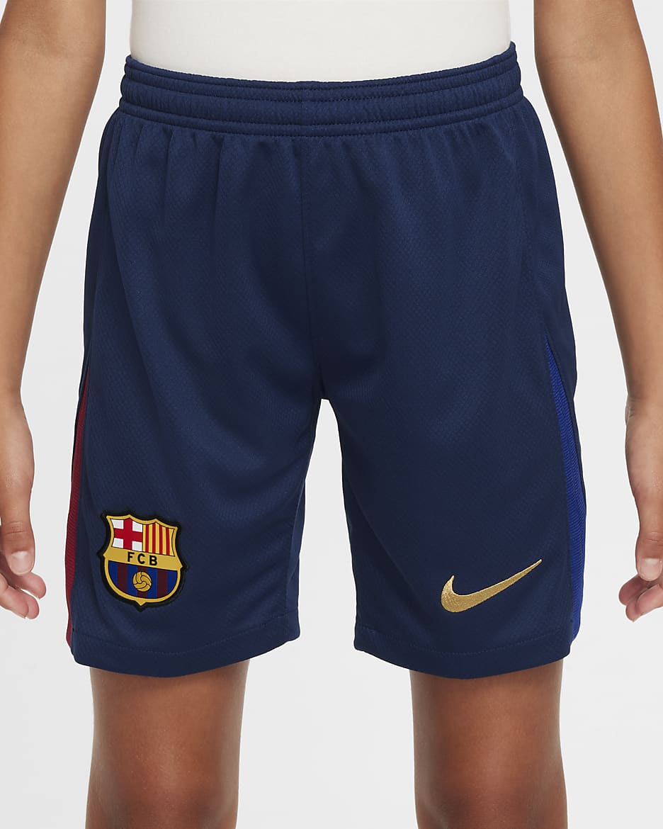 FC Barcelona 2024/25 Stadium (hjemmedrakt) Nike Dri-FIT Replica fotballshorts til store barn - Midnight Navy/Noble Red/Deep Royal Blue/Club Gold