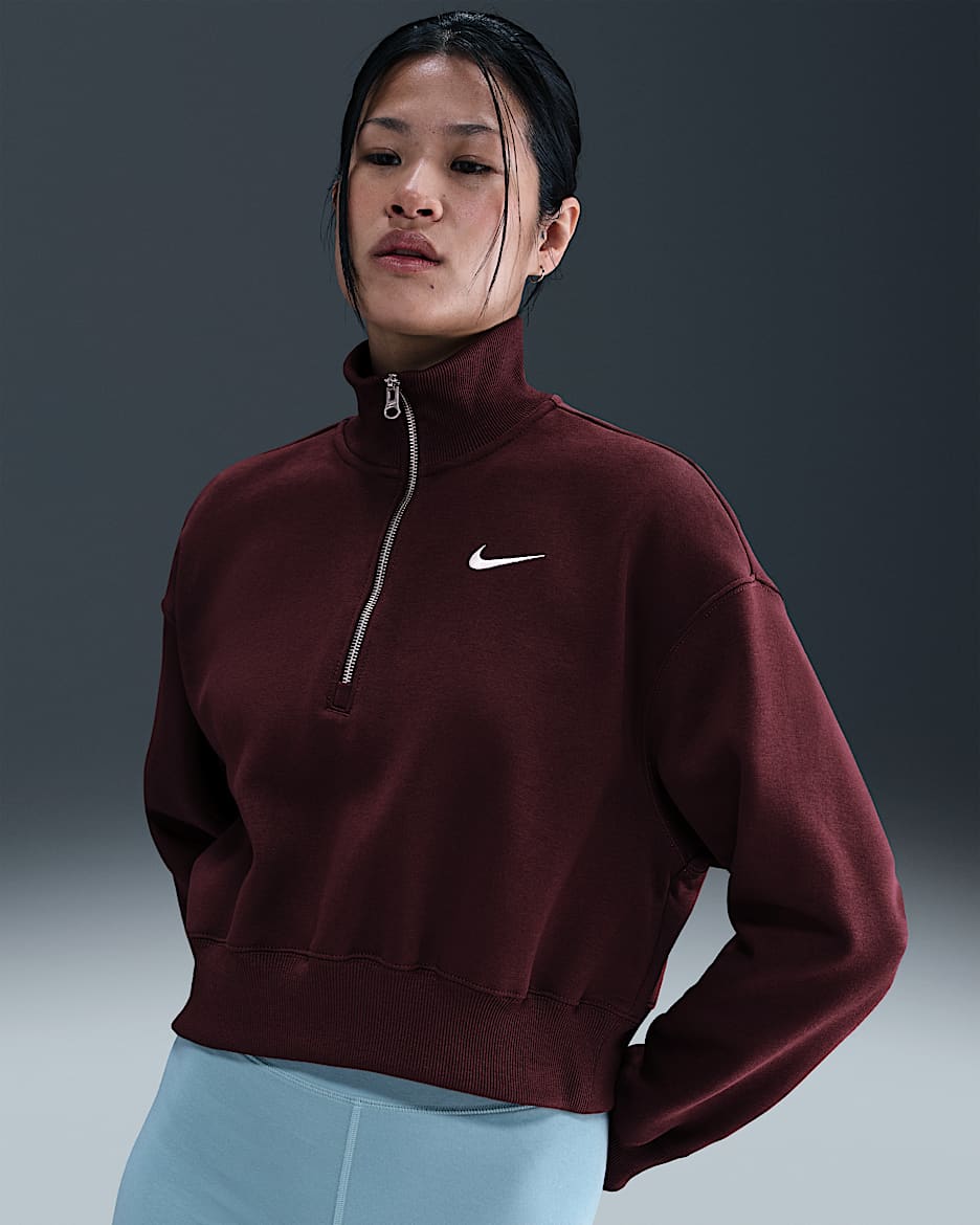 Nike Sportswear Phoenix Fleece Women's 1/4-Zip Cropped Sweatshirt - Burgundy Crush/Sail