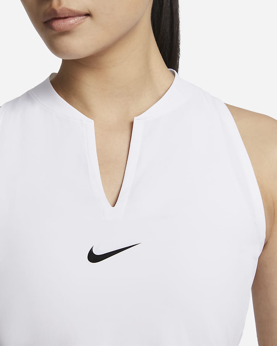 เดรสเทนนิสผู้หญิง Nike Dri-FIT Advantage - ขาว/ดำ