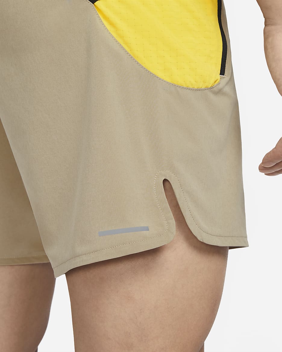 Nike Trail Second Sunrise Men's Dri-FIT 7" Brief-Lined Running Shorts - Khaki/Vivid Sulfur/Coconut Milk