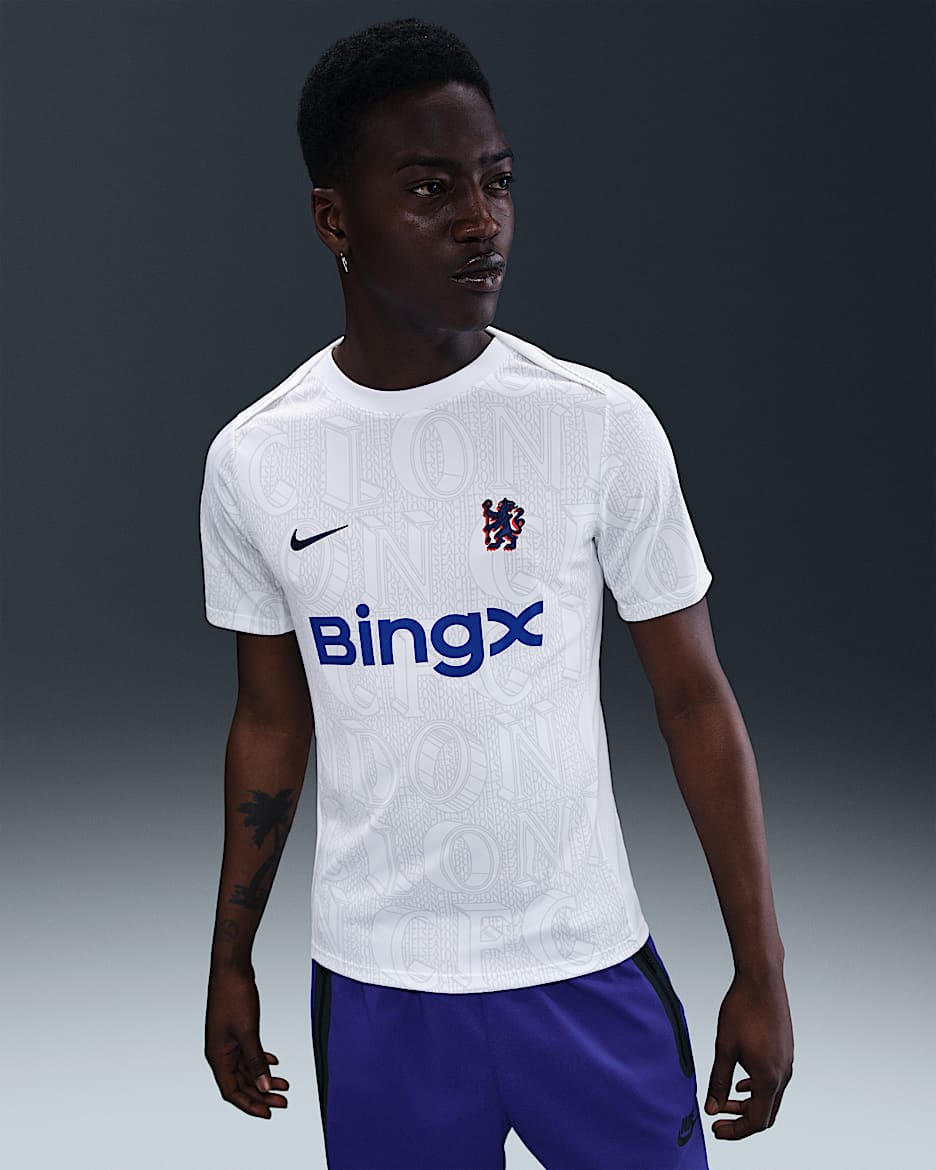 Chelsea F.C. Academy Pro Men's Nike Dri-FIT Football Pre-Match Top - White/Pure Platinum/Rush Blue
