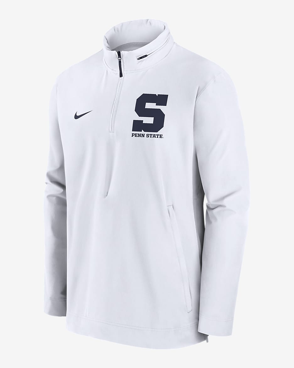 Penn State Nittany Lions Sideline Coach Men's Nike College 1/2-Zip Hooded Jacket - White