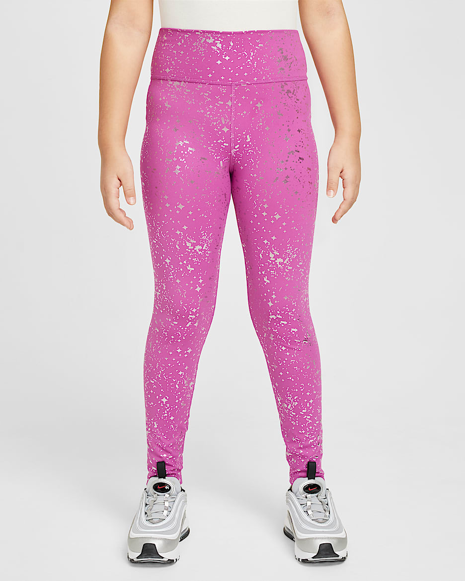 Nike One Big Kids' (Girls') Dri-FIT High-Waisted Leggings - Hot Fuchsia/Metallic Silver