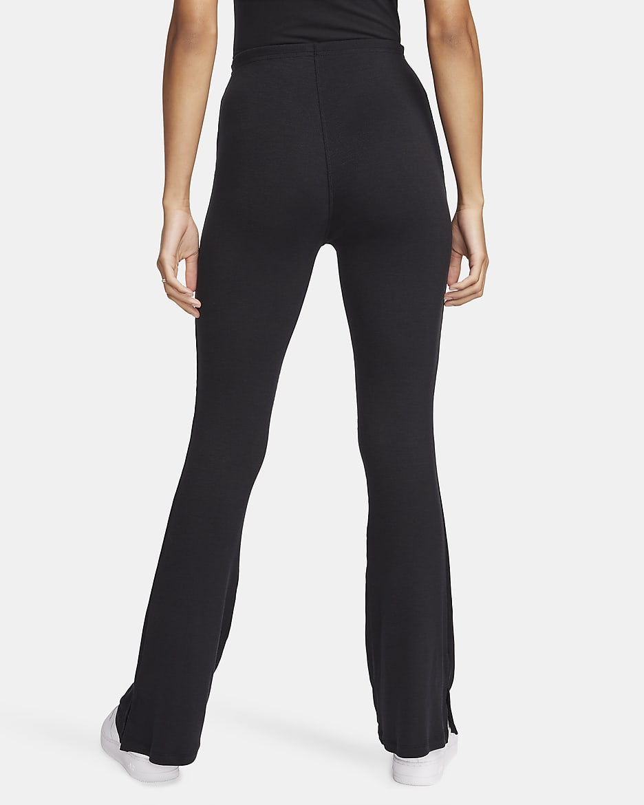 Leggings acampanados de tela de minicanalé ajustados para mujer Nike Sportswear Chill Knit - Negro/Vela