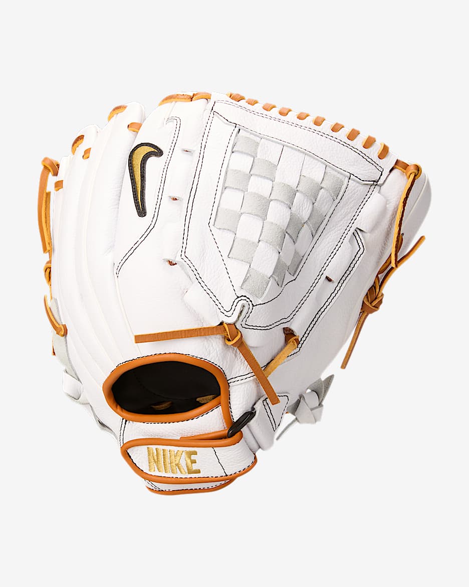 Guantes de bateo para softball Nike Hyperdiamond Edge - Blanco/Naranja ceniza/Oro metalizado