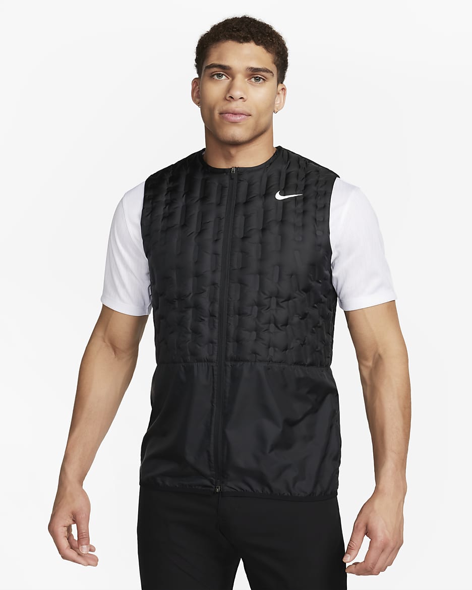 Chaleco de golf de plumón de cierre completo para hombre Nike Therma-FIT Repel - Negro/Negro/Blanco