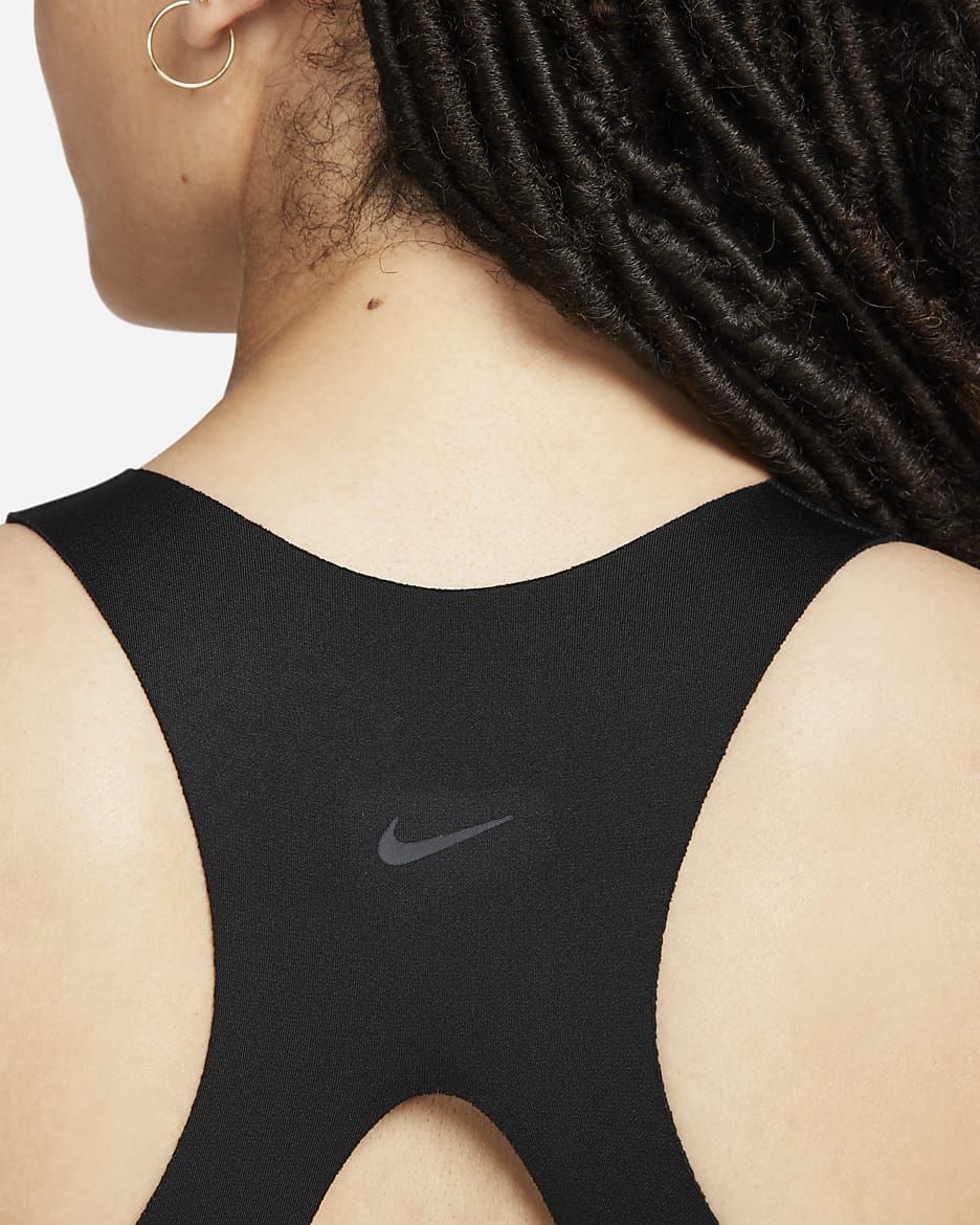 Brassière de sport rembourrée à maintien supérieur avec zip avant Nike Alpha pour femme - Noir/Noir/Dark Smoke Grey/Dark Smoke Grey