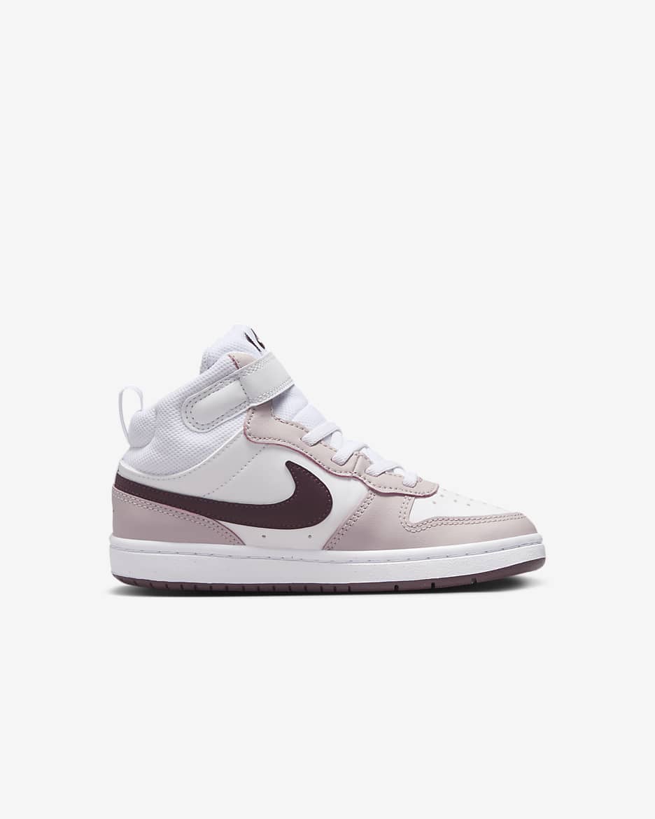 Tenis para niños de preescolar Nike Court Borough Mid 2 - Blanco/Violeta platino/Burdeos enérgico