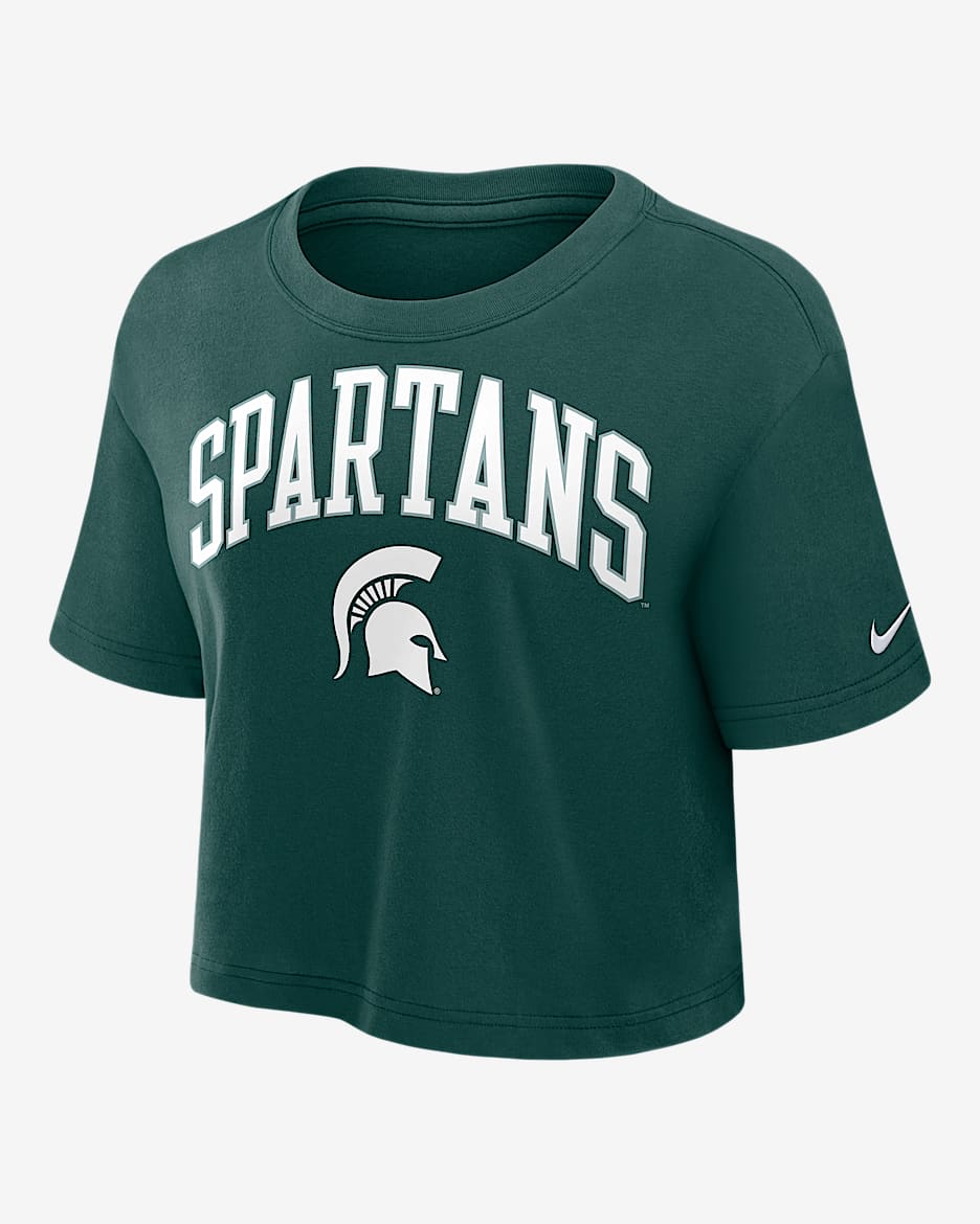 Michigan State Athletic Prep Arch Women's Nike Dri-FIT College Cropped T-Shirt - Green
