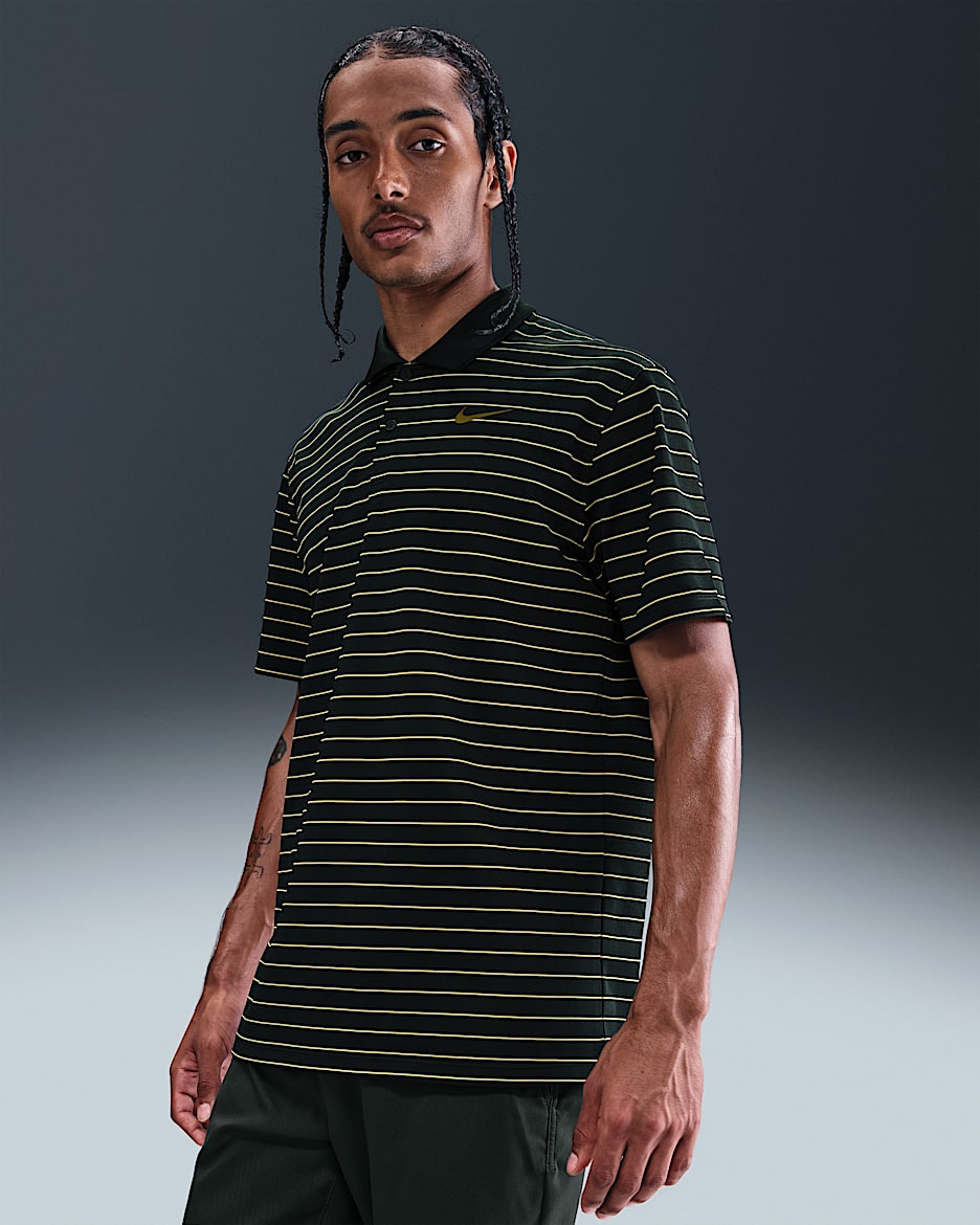 Męska koszulka polo do golfa w paski Nike Dri-FIT Victory - Night Forest/Olive Flak