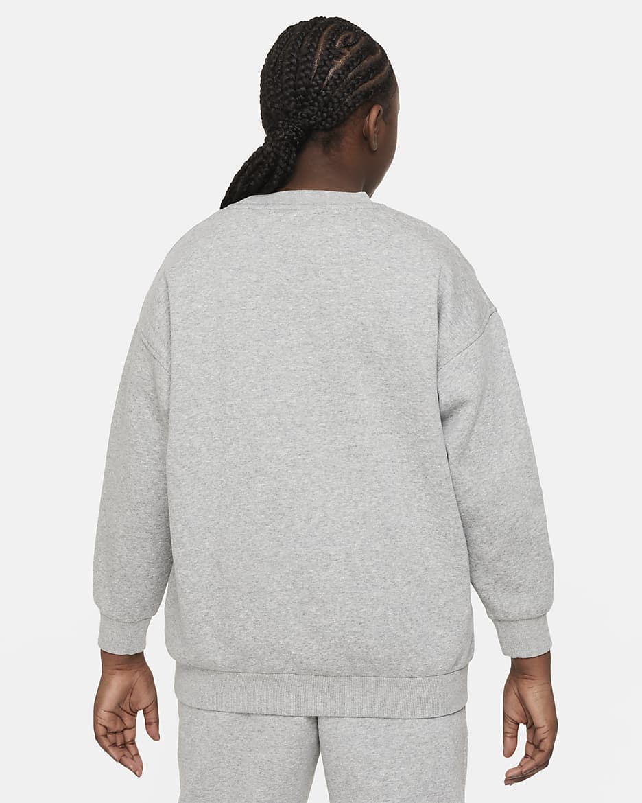 Nike Sportswear Club Fleece Big Kids' (Girls') Oversized Sweatshirt (Extended Size) - Dark Grey Heather/White