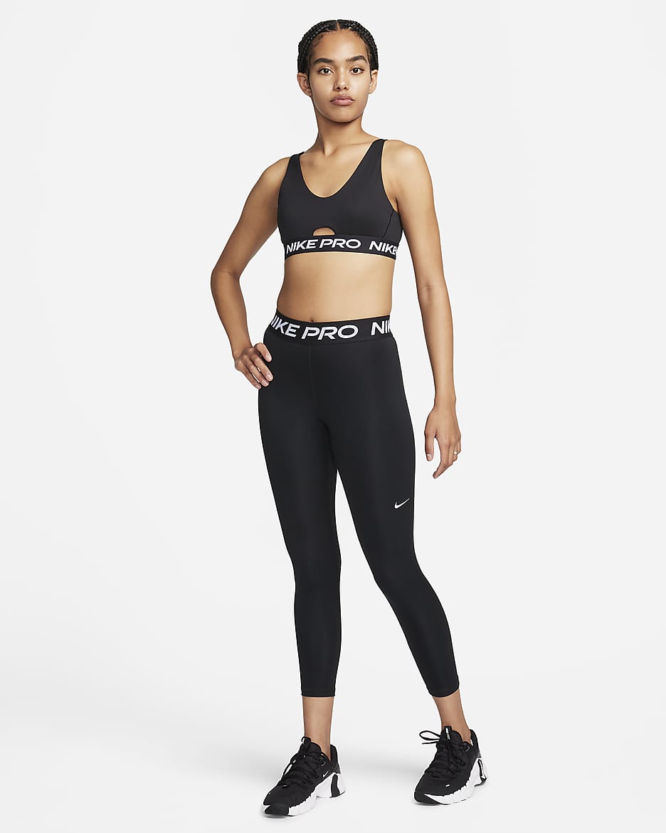 Brassière de sport rembourrée à maintien normal Nike Pro Indy Plunge pour femme - Noir/Blanc/Blanc