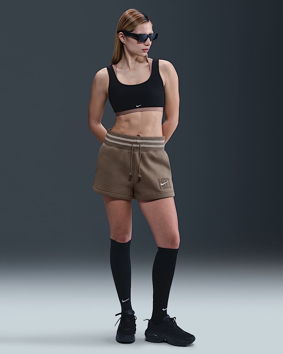 Shorts con gráfico de tiro alto holgados para mujer Nike Sportswear Phoenix Fleece - Marrón visón