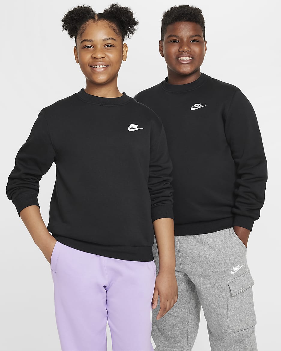 Nike Sportswear Club Fleece Big Kids' Sweatshirt (Extended Size) - Black/White