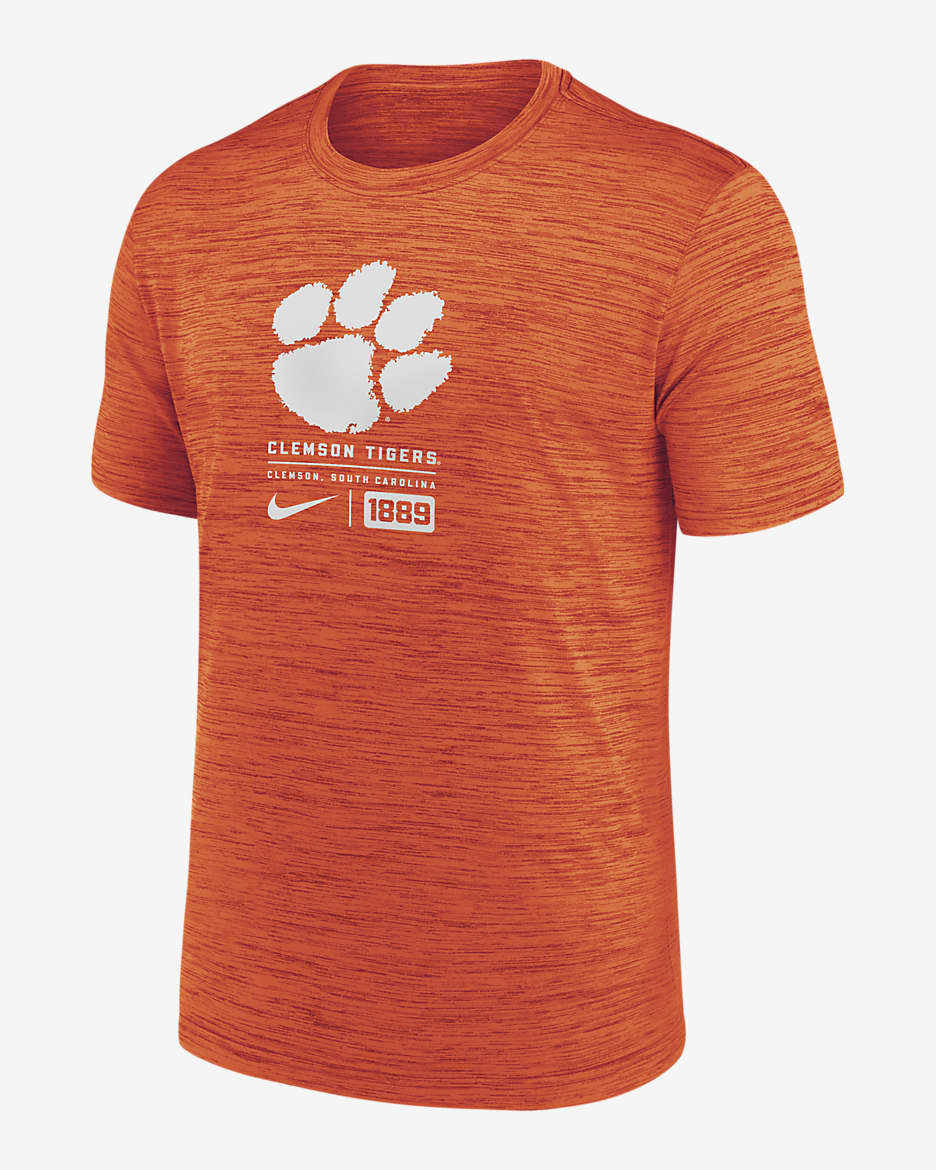 Playera universitaria Nike Dri-FIT para hombre Clemson Tigers Campus Center Block Velocity - Naranja