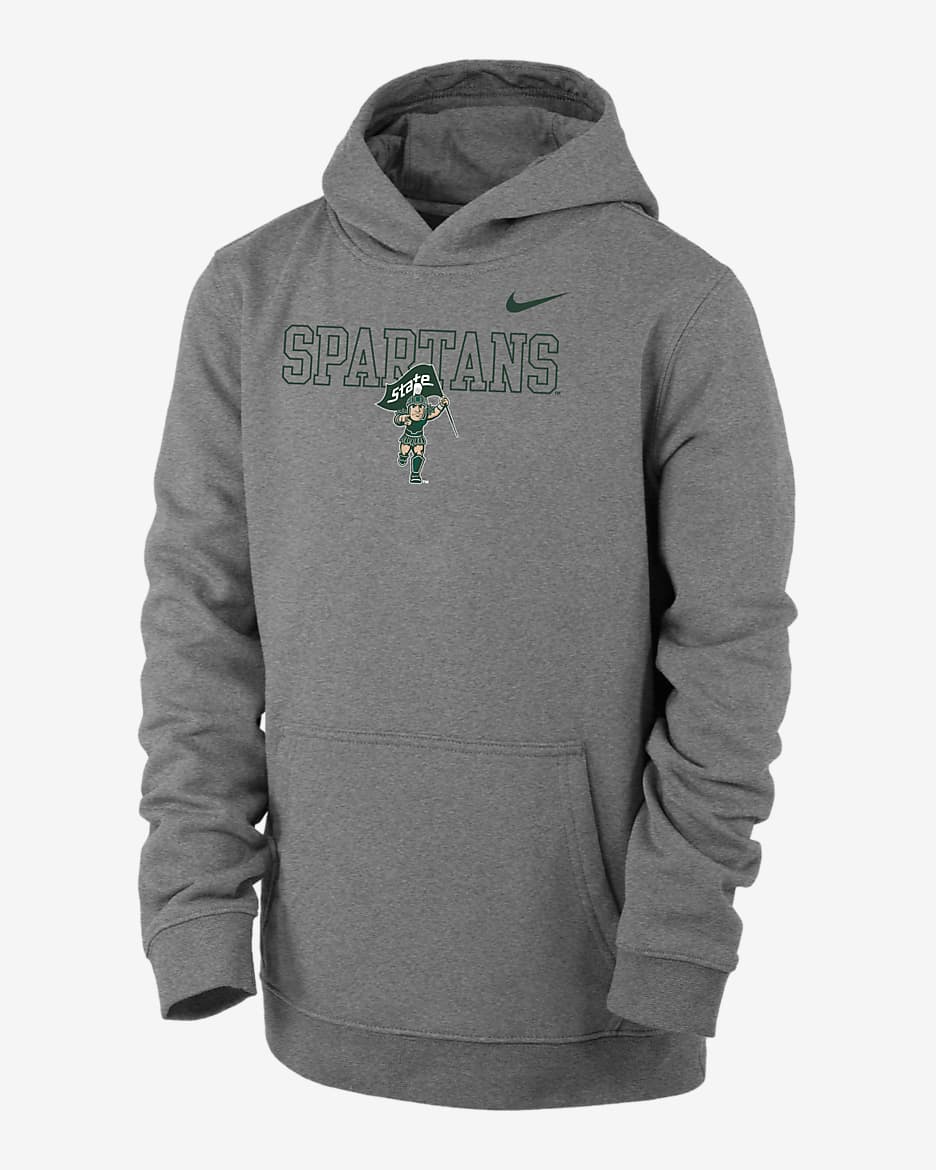 Michigan State Club Fleece Big Kids' (Boys') Nike College Hoodie - Dark Grey Heather