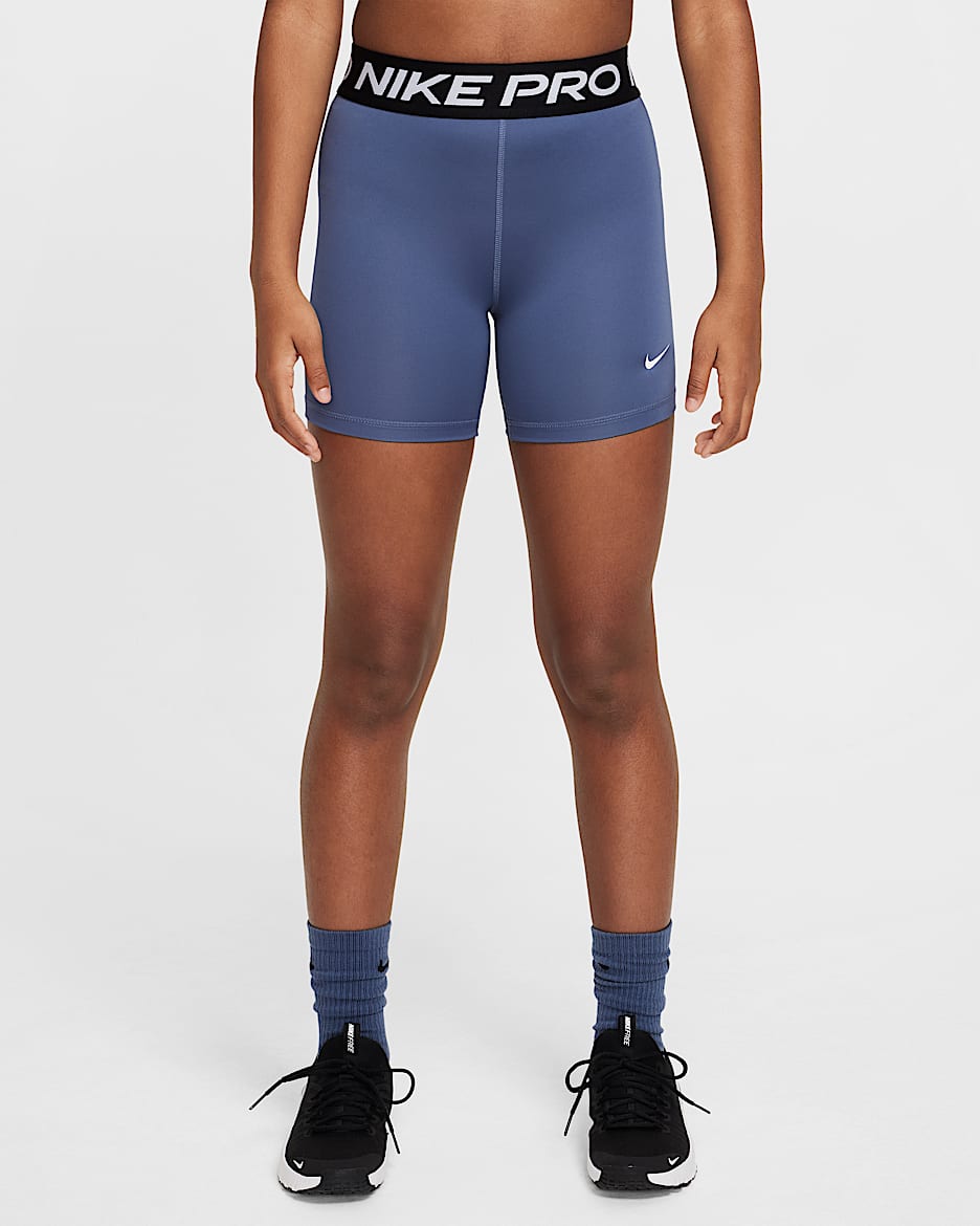 Nike Pro Girls' Shorts - Diffused Blue/Black/White