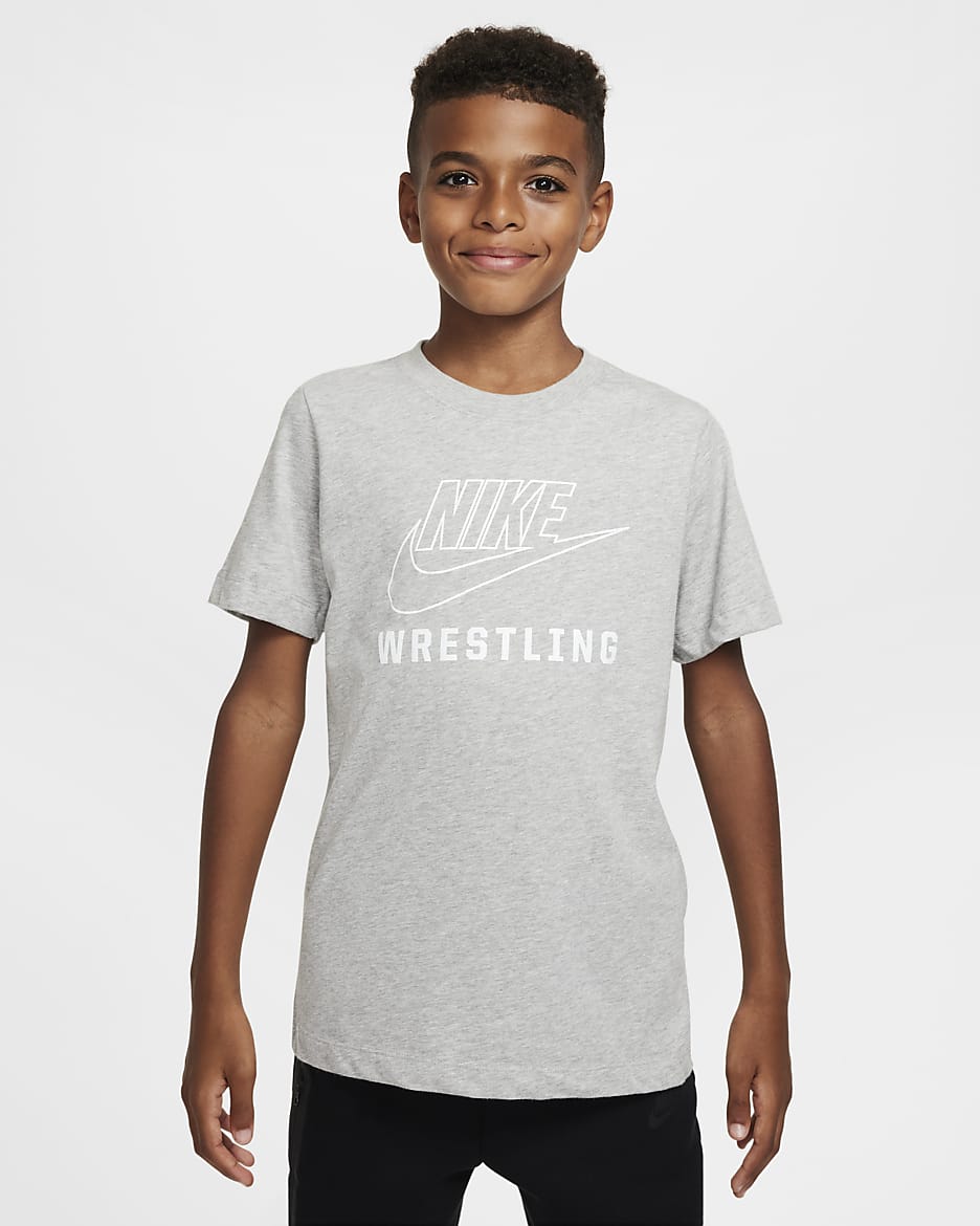 Playera de lucha para niños talla grande Nike Swoosh - Gris oscuro jaspeado