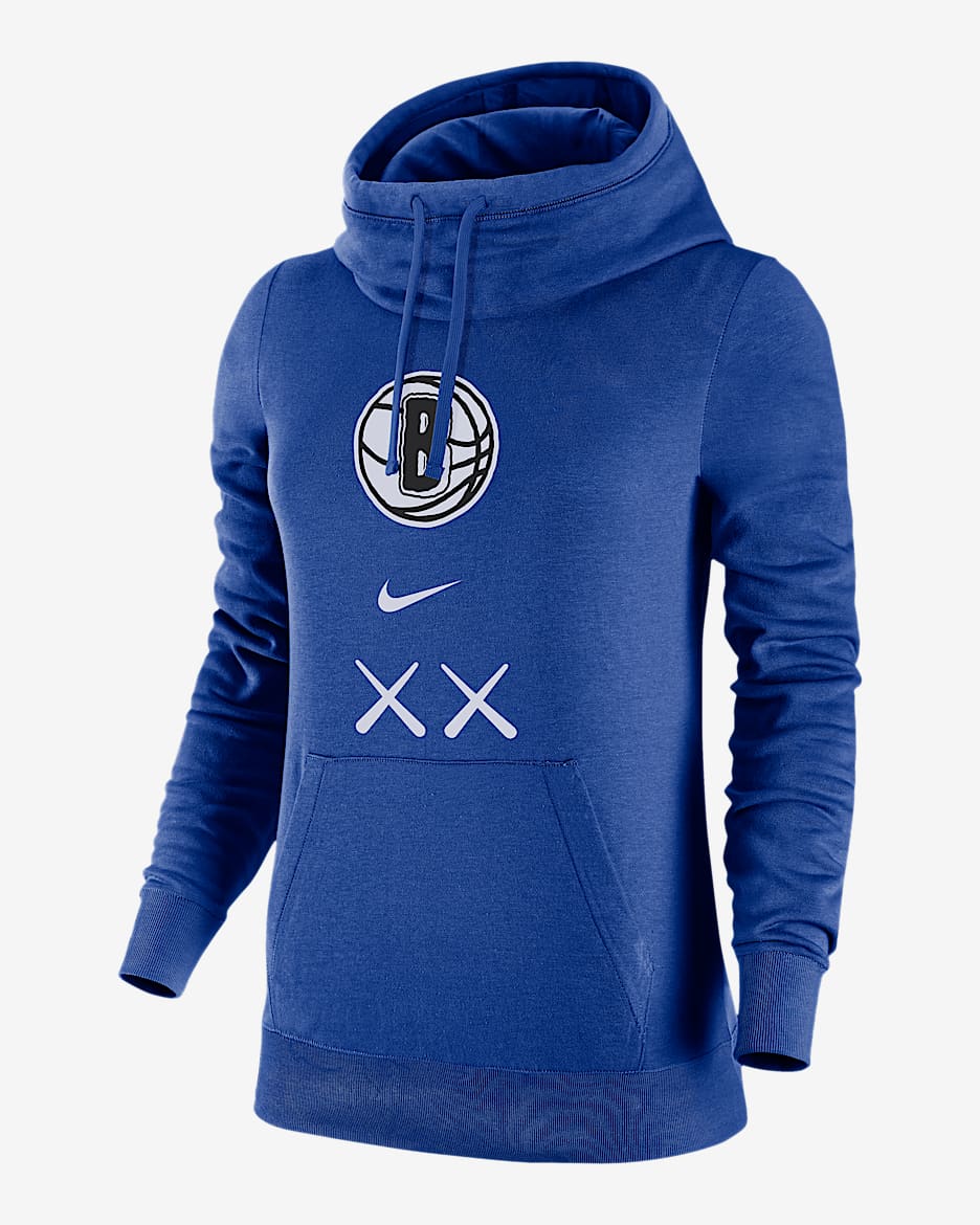 Sudadera con gorro de la NBA con cuello de embudo Nike para mujer Brooklyn Nets Club Fleece 2023/24 City Edition - Azul enérgico