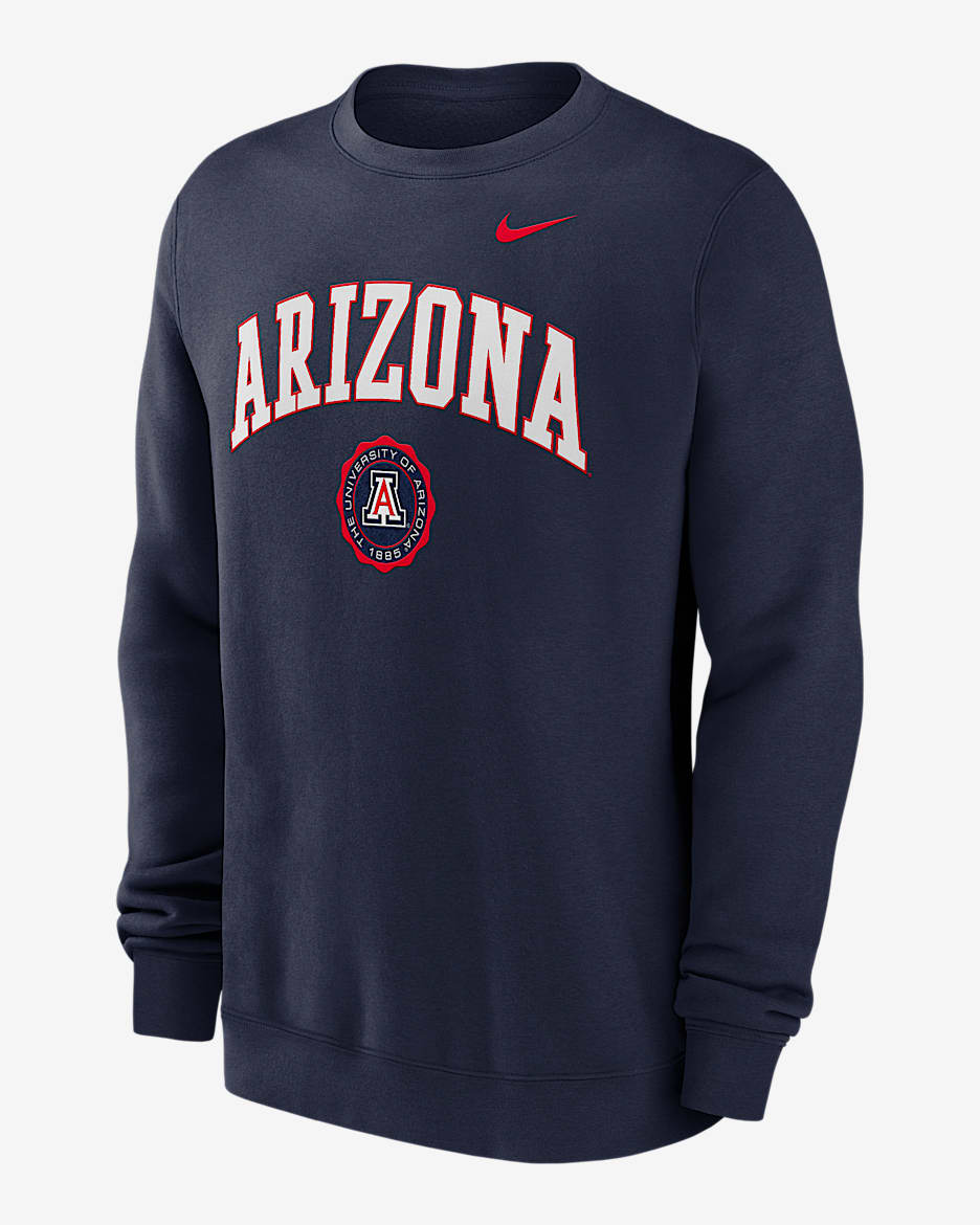 Arizona Wildcats Arched Seal Men's Nike College Pullover Crew - College Navy