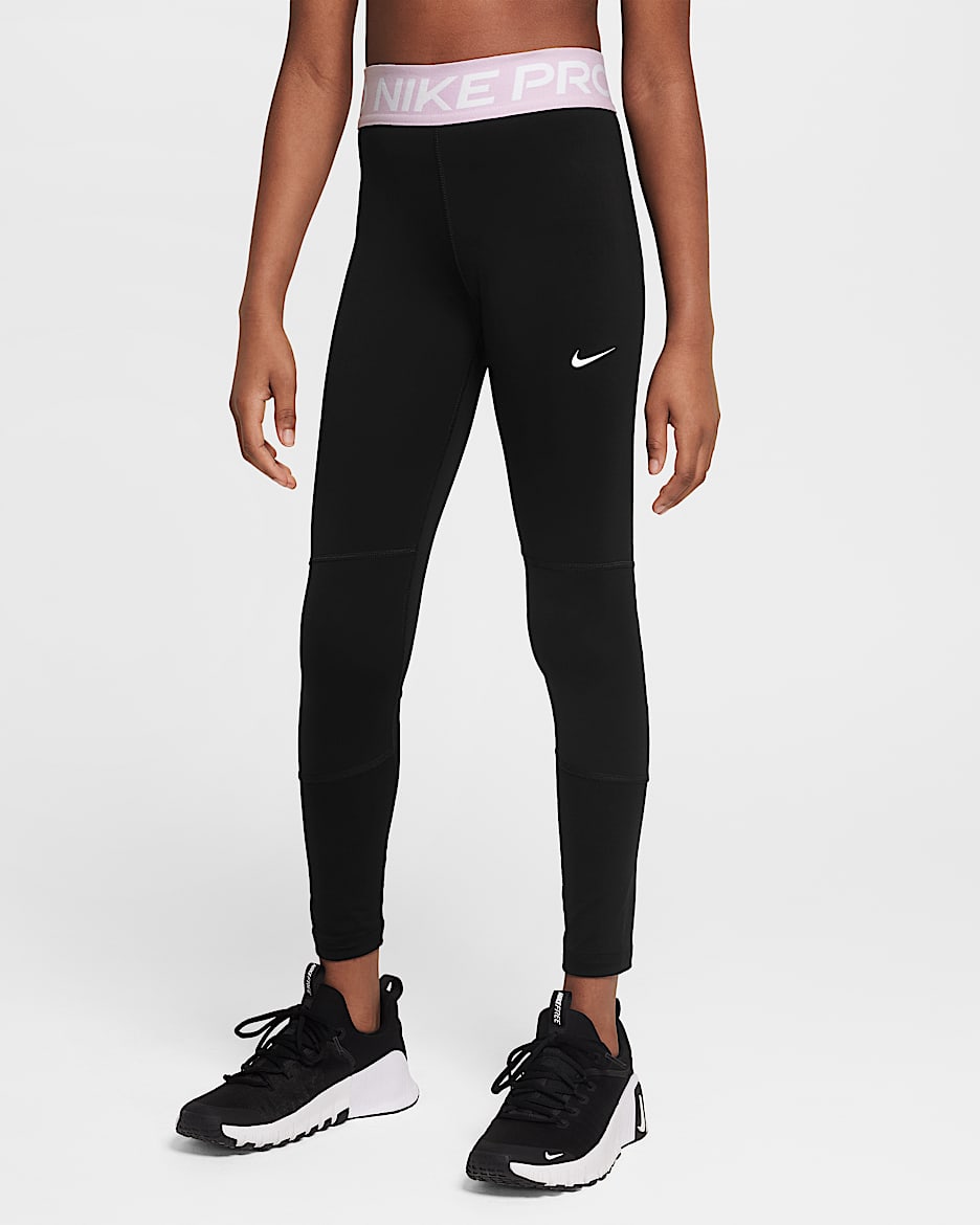 Leggings Nike Pro Dri-FIT för ungdom (tjejer) - Svart/Doll/Vit