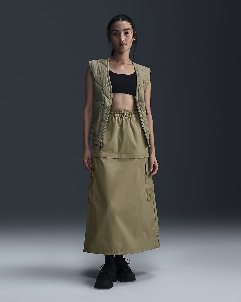 Nike Sportswear 女款中腰梭織工裝中長裙 - Neutral Olive/Medium Olive