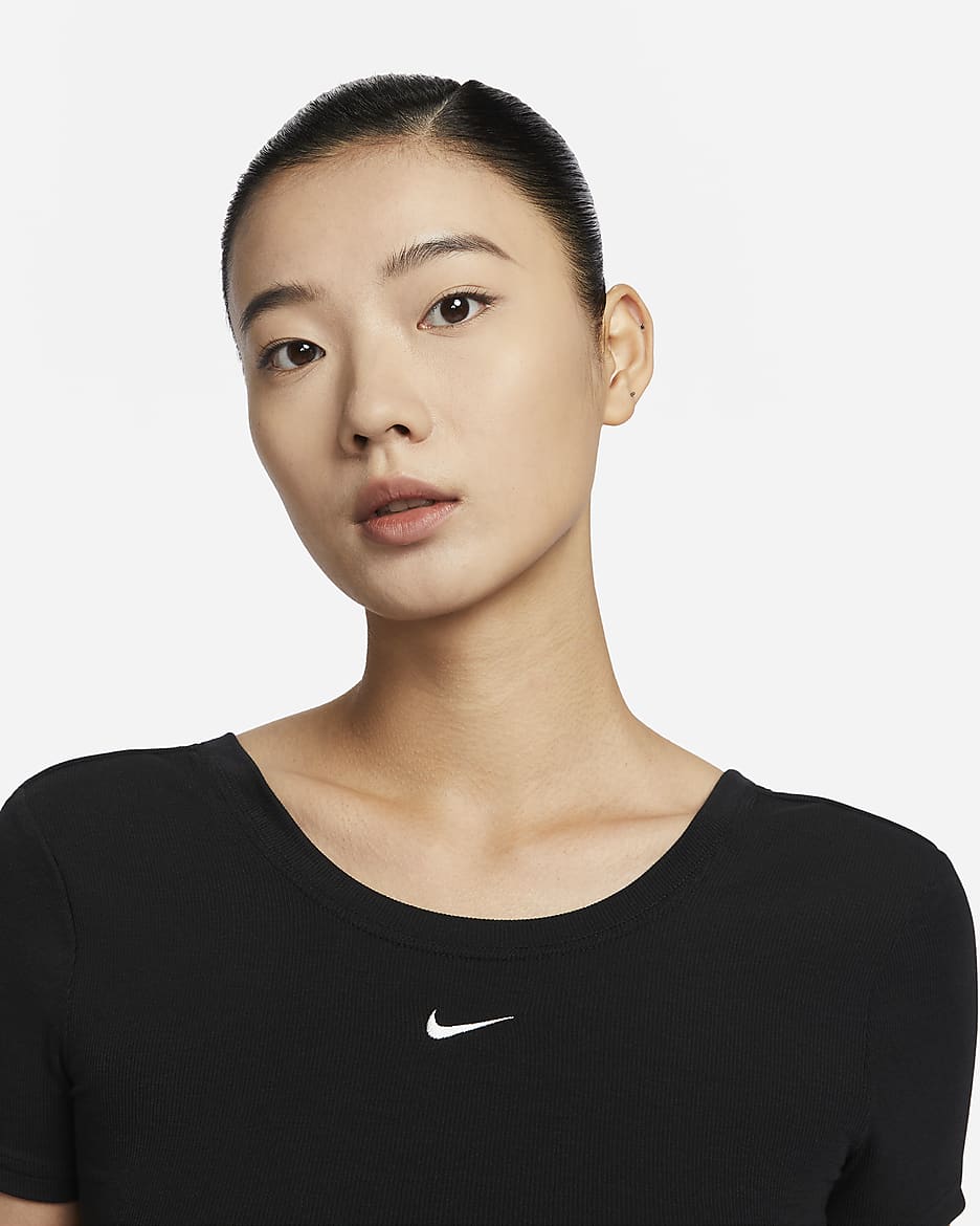 Nike Sportswear Chill Knit Women's Tight Scoop-Back Short-Sleeve Mini-Rib Top - Black/Sail