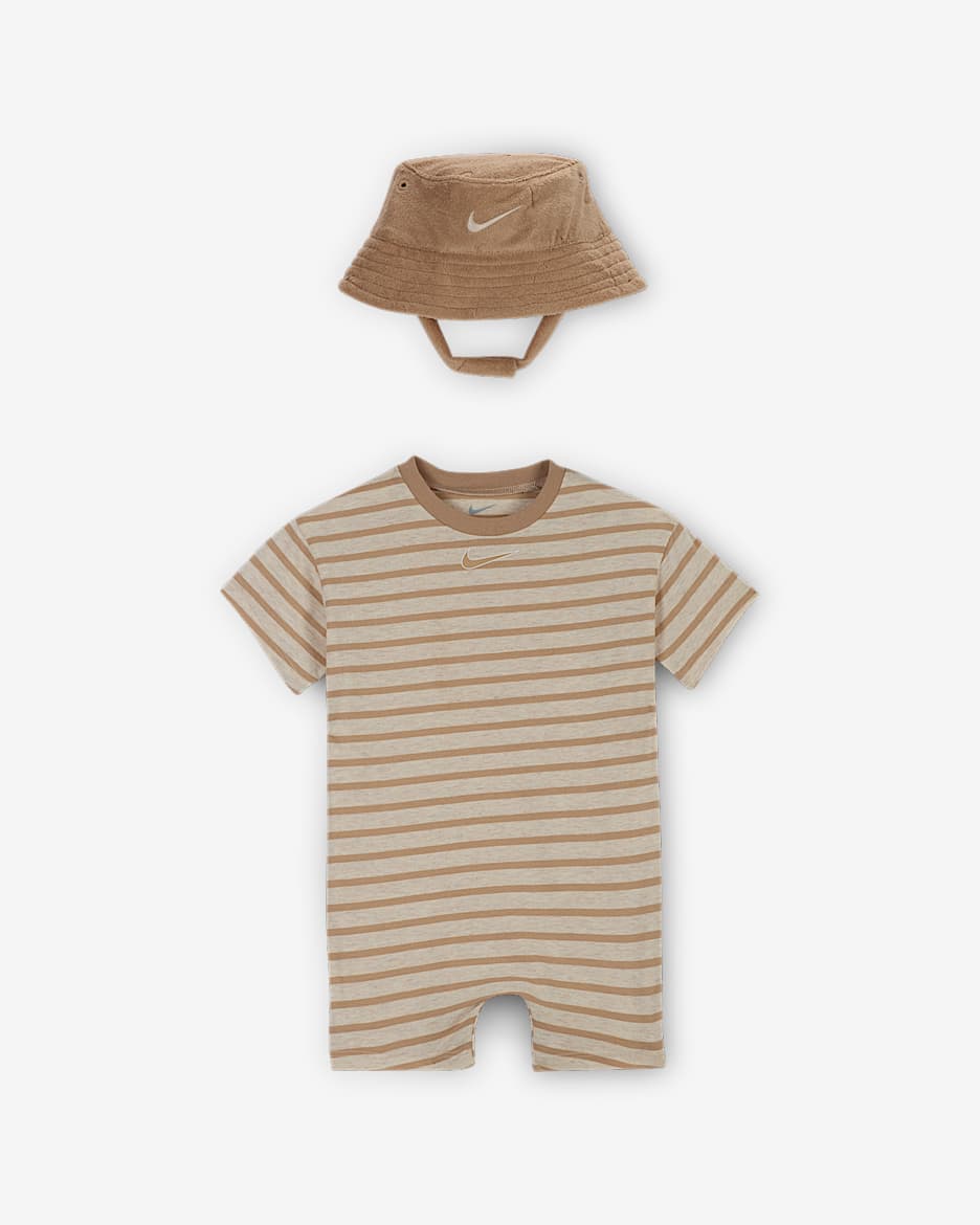 Nike Baby (12-24M) Short Sleeve Romper with Bucket Hat - Pale Ivory