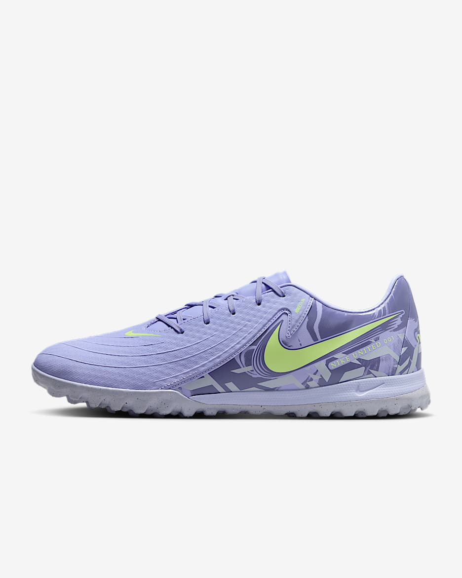 Tacos de fútbol TF de corte low Nike United Phantom GX 2 Academy - Ágata morado/Voltio ligero